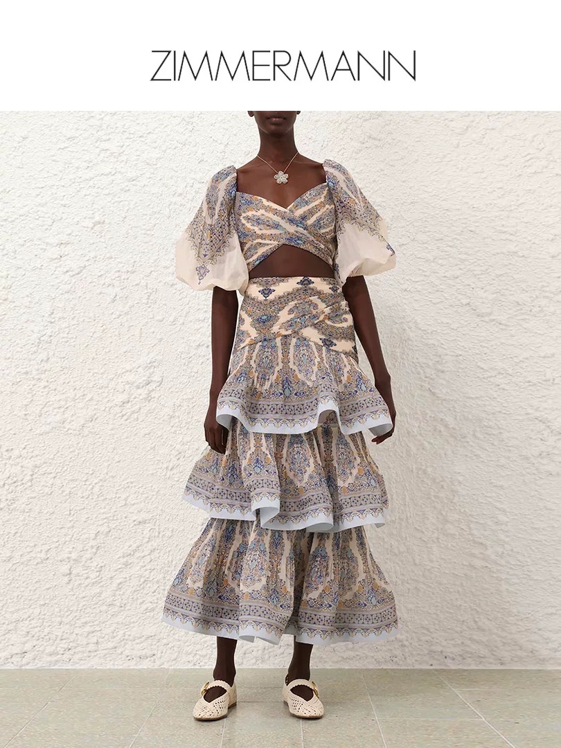 NO:412511,Model number G25052175 ZIMMERMAN*ZIMMERMAN Australian brand high-end customized ethnic style retro print two-piece set!  The temperamental and sexy off-shoulder suspender top is layered with ruffles and layers of splicing high waists to make you look slim and fluffy with your skirt!  1.2.3.4/SMLXL (2 size bust 88, sleeve length 33, clothing length 34; waist 72, skirt length 89) hair, skirt 8, skirt length 89), skirts, alexander wang19860909款号G25052175 ZIMMERMAN*兹默曼澳洲品牌高端定制民族风复古印花两件套装！气质性感露肩吊带上衣荷叶边层层拼接高腰显瘦蓬蓬大摆半身裙！1.2.3.4/SMLXL（2码胸围88,袖长33,衣长34；腰围72,裙长89）发,,skirts,alexander wang,Women's clothing