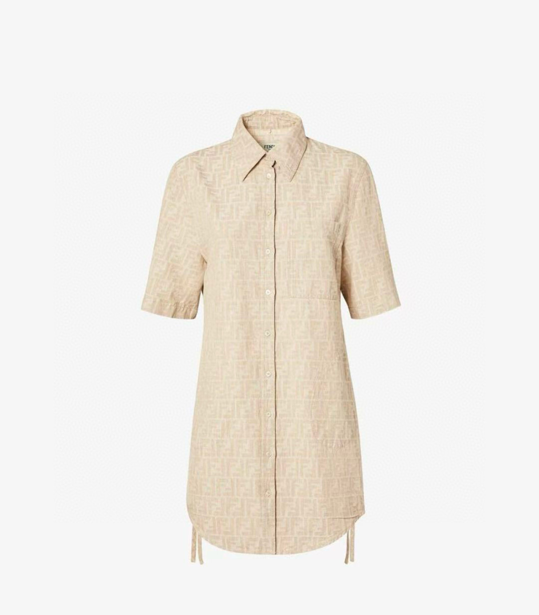 NO:412517,Model number D25052172 FEND* new style classic double FF letter jacquard fabric back drawstring design loose fashion button lapel short-sleeved shirt dress!  Apricot color, (M size shoulder width 42, bust 98, sleeve length 26, clothing length 92) hair, fendi, skirts, T-shirt, alexander wang19860909款号D25052172 FEND*新款 经典双FF字母提花面料后背抽绳设计宽松时尚系扣翻领短袖衬衣裙连衣裙！杏色,（M码肩宽42,胸围98,袖长26,衣长92）发,,fendi,skirts,T-shirt,alexander wang,Women's clothing