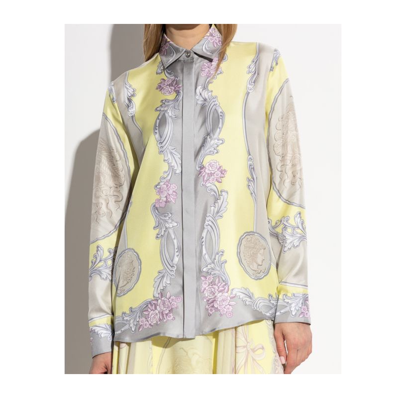 NO:413657,Model number D25052245 VERSAC* new palace style printed fashionable two-piece set!  Loose version buttoned lapel long sleeve shirt elastic waist loose wide-leg pants trousers!  (M size shoulder width 38, bust 98, sleeve length 61, clothing length 69; waist 70-80, pants length 97) hair, versace, shirts, alexander wang19860909款号D25052245 VERSAC*新款宫廷风印花时尚两件套装！宽松版系扣翻领长袖衬衫松紧腰宽松阔腿裤长裤！（M码肩宽38,胸围98,袖长61,衣长69；腰围70～80,裤长97）发,,versace,shirts,alexander wang,Women's clothing