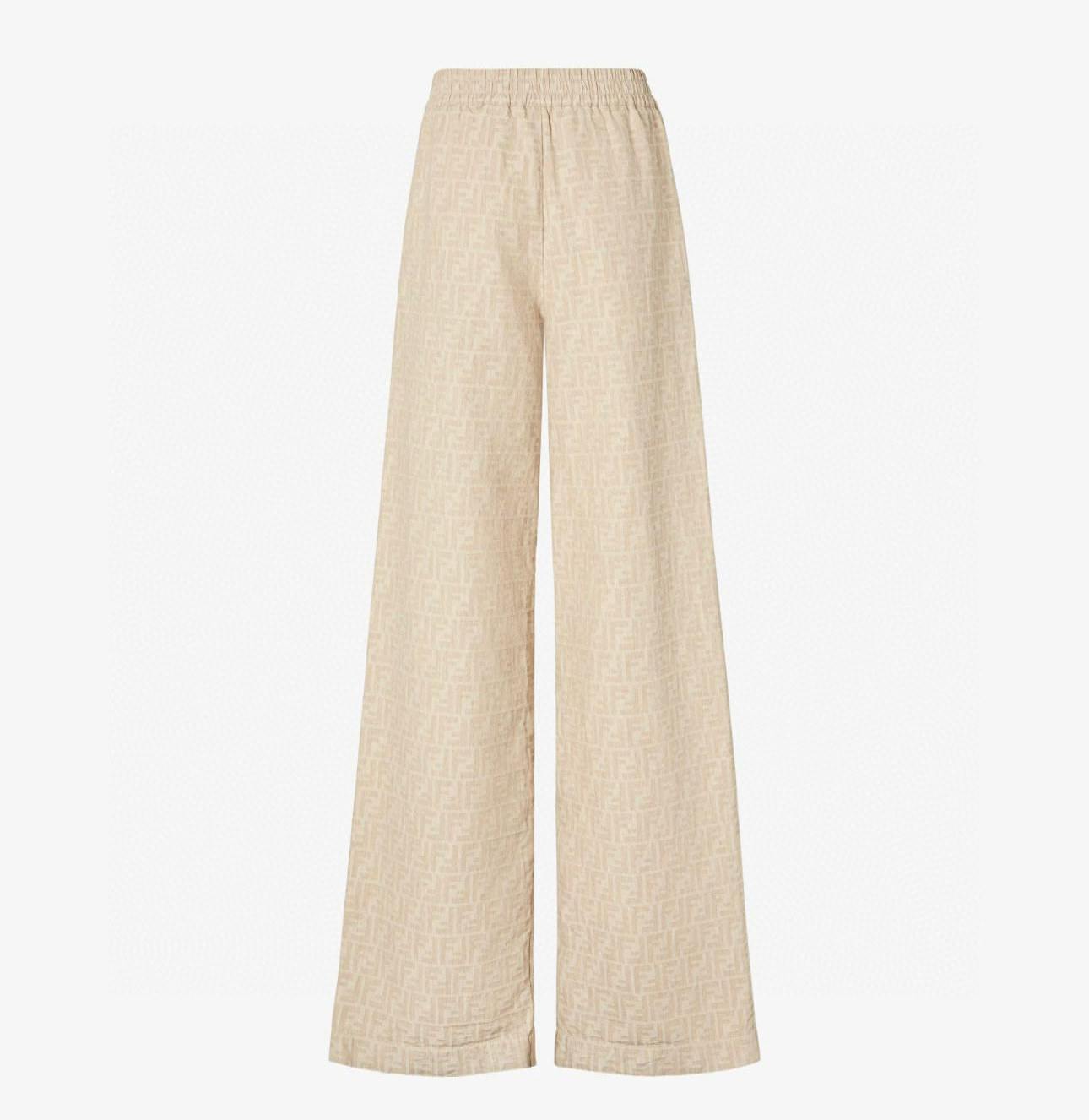 NO:413617,Model number D25052274 Fend* new style, classic double FF letter jacquard fabric elastic waist loose casual wide-leg trousers!  Apricot color, (M size waist circumference 68~72, hip circumference 98, pants length 103), fendi, alexander wang19860909款号D25052274 Fend*新款 经典双FF字母提花面料松紧腰宽松休闲阔腿长裤！杏色,（M码腰围68～72,臀围98,裤长103）,,fendi,alexander wang,Women's clothing