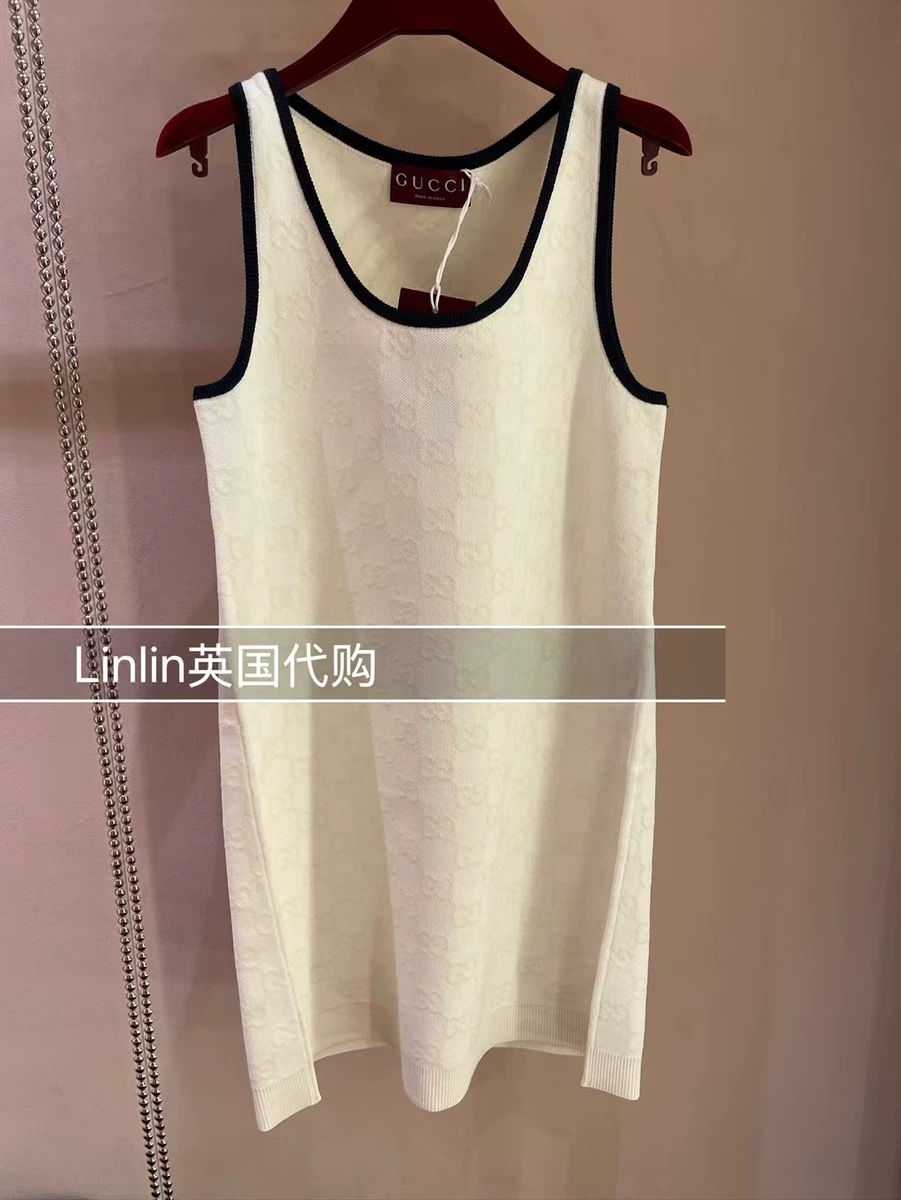 NO:413605,Model number D25052250 GUCC* new high-end custom GG letter jacquard contrasting color slim fit and slim sleeveless vest knitted dress!  off-white, (M size bust 82, waist 70, skirt length 83) hair, gucci, skirt 82, alexander wang19860909款号D25052250 GUCC*新款高端定制GG字母提花撞色包边修身显瘦无袖背心针织连衣裙！米白色,（M码胸围82,腰围70,裙长83）发,,gucci,skirts,alexander wang,Women's clothing