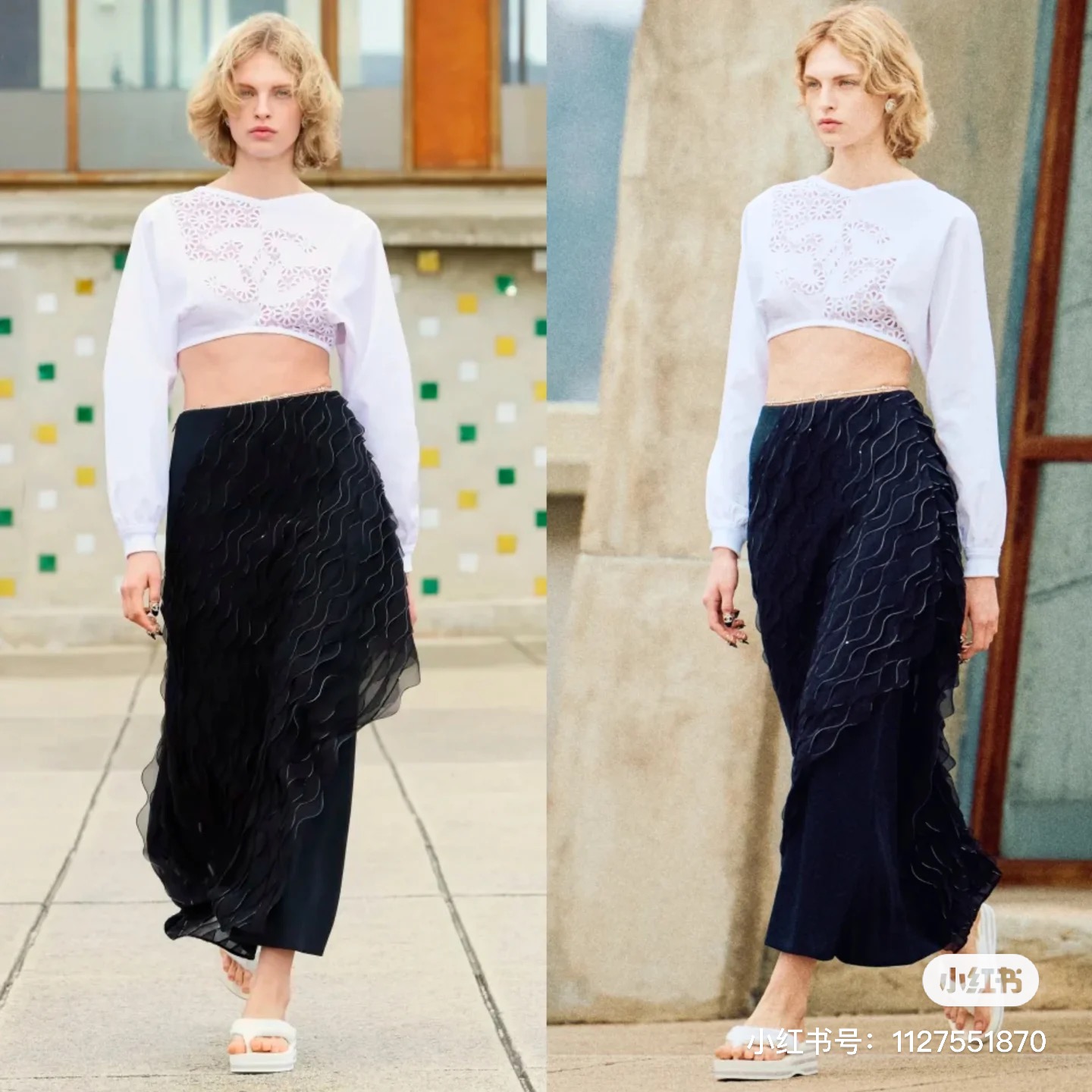 NO:422564,Model number D25052927 Chane* newest super large double C letter logo water-soluble hook and hollow splicing back straps hot girl style sexy and fashionable long-sleeved top exposed belly button!  White, (M size loose bust, sleeve length 64, 40) hair, chanel, alexander wang19860909款号D25052927 Chane*新款 超大双C字母logo水溶勾花镂空拼接后背绑带辣妹风性感时尚露肚脐长袖上衣！白色,（M码胸围宽松,袖长64,衣长40）发,,chanel,alexander wang,Women's clothing