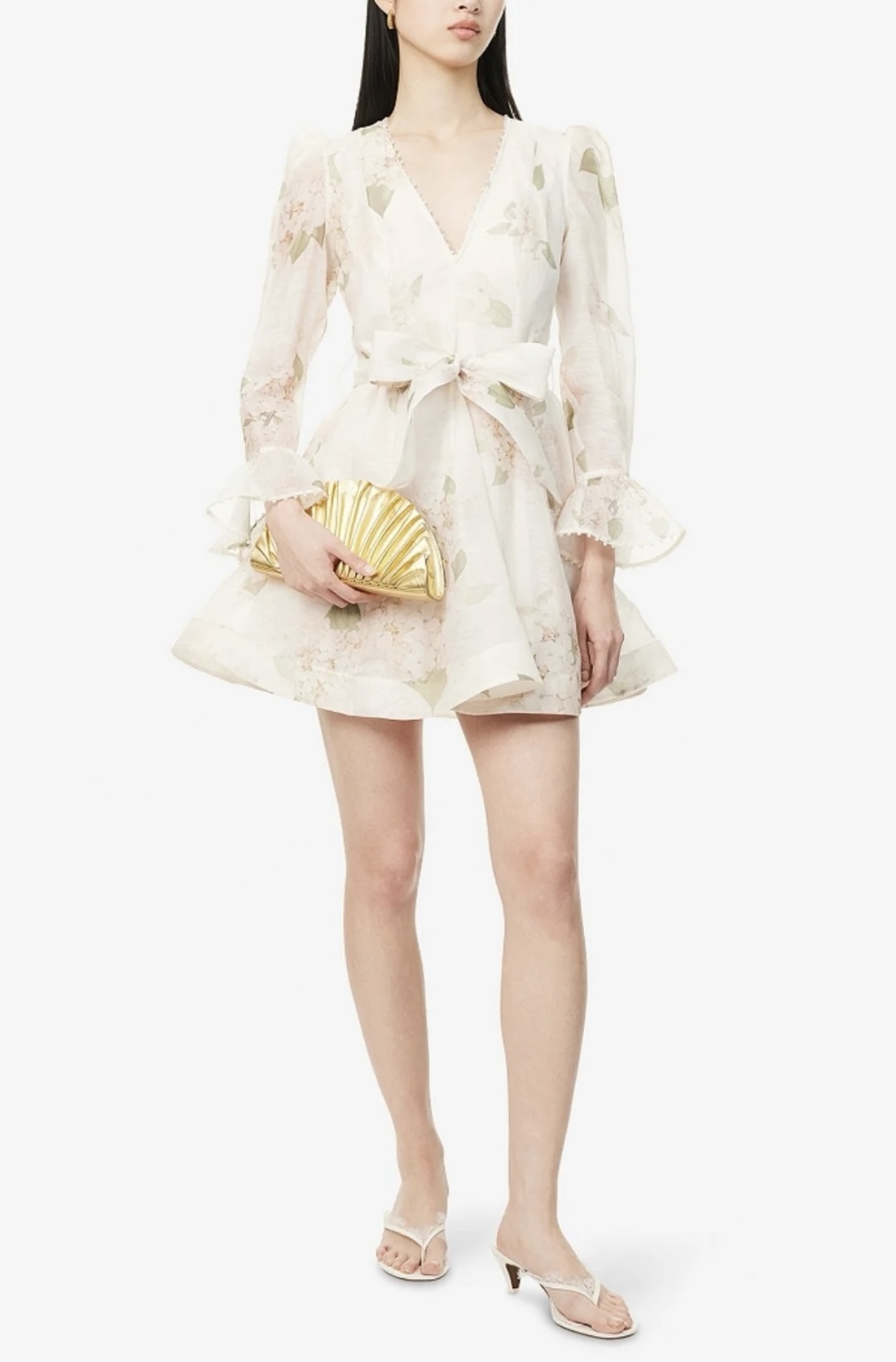 NO:416539,Model number G25052516 ZIMMERMA*N Australia brand high-end custom bead chain edge-closed waist-closed slim flared sleeves V-neck large-swing dress belt!  1.2.3.4/SMLXL (2 size bust 94, sleeve length 66, waist 80, skirt length 91) hair, skirts, alexander wang19860909款号G25052516 ZIMMERMA*N兹默曼澳洲品牌高端定制珠链包边收腰显瘦喇叭袖V领大摆连衣裙腰带！1.2.3.4/SMLXL（2码胸围94,袖长66,腰围80,裙长91）发,,skirts,alexander wang,Women's clothing