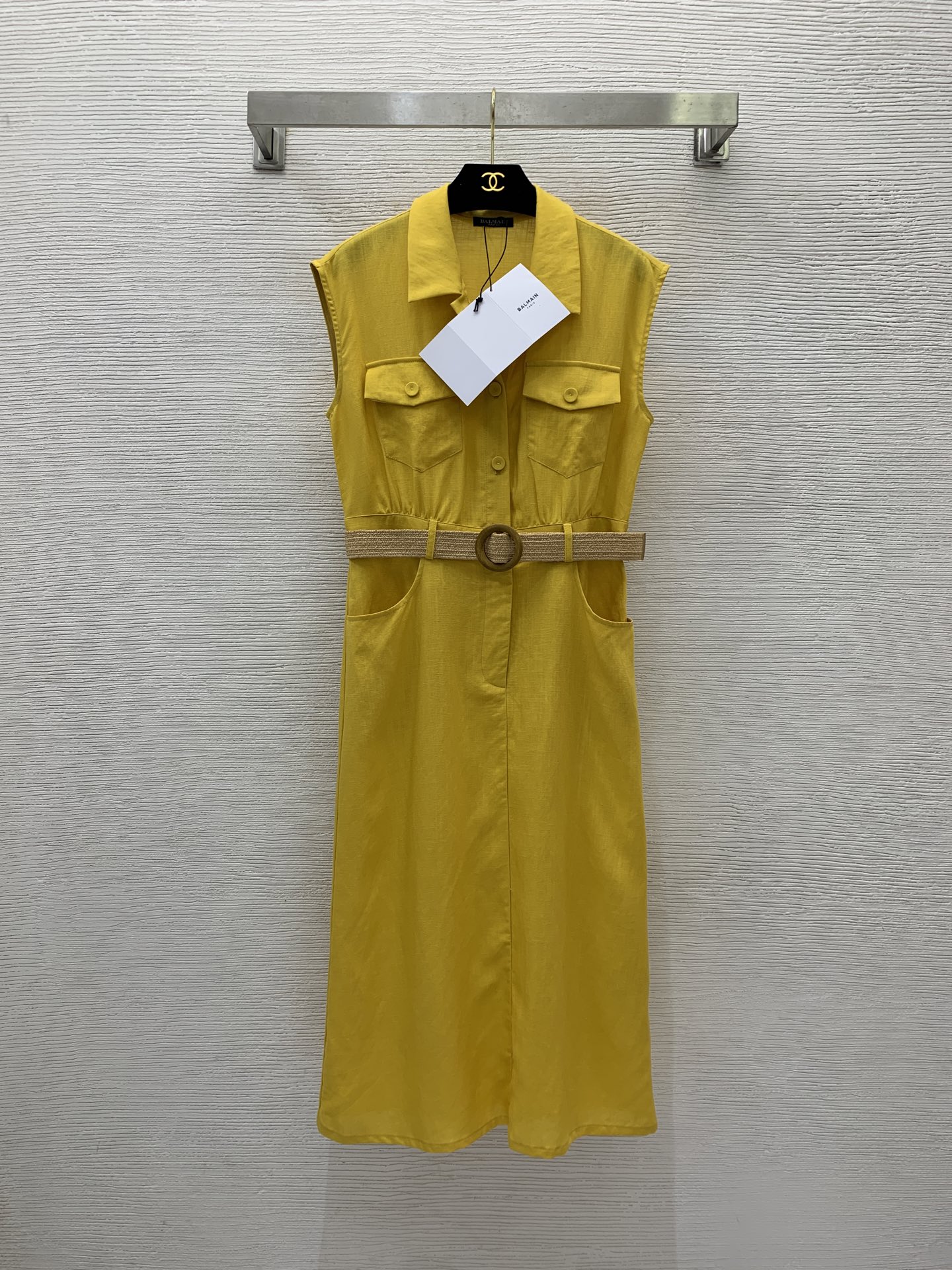 NO:420607,Model number G25060735 Balmai* new high-end custom Tencel linen blend fabric is breathable and comfortable!  Work style double pocket half-breasted placket paired with belt waist slimming lapel sleeveless dress!  Green, yellow, (M size bust 92, waist 80, skirt length 121) hair, balmain, skirt ts, alexander wang19860909款号G25060735 Balmai*新款高端定制天丝亚麻混纺面料透气舒适！工装风双口袋半排扣门襟搭配腰带收腰显瘦翻领无袖连衣裙！绿色、黄色、（M码胸围92,腰围80,裙长121）发,,balmain,skirts,alexander wang,Women's clothing