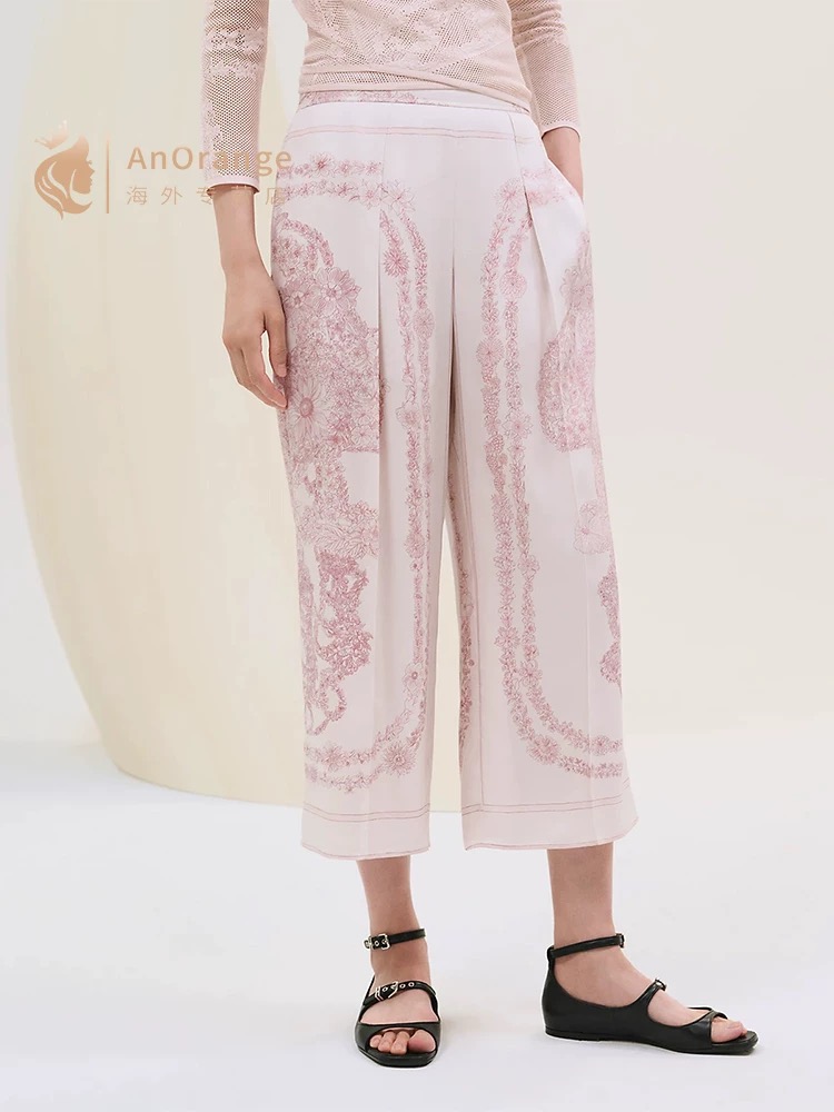 NO:423497,Model number G25060886 HERM*S new high-end customization uses 19 Mmi silk twill fabric, fashionable retro flower pattern, fashionable printed high waist pleated loose wide pants in the eight-point casual pants!  Black, pink, (Size S waist 66~70, hip 108, pants length 83) pants, hermes, real silk, alexander wang19860909款号G25060886 HERM*S新款高端定制采用19姆米真丝斜纹绸面料、时尚复古花朵图案时尚印花高腰压褶宽松阔裤八分休闲裤！黑色、粉色、（S码腰围66～70,臀围108,裤长83）裤子,,hermes,real silk,alexander wang,Women's clothing