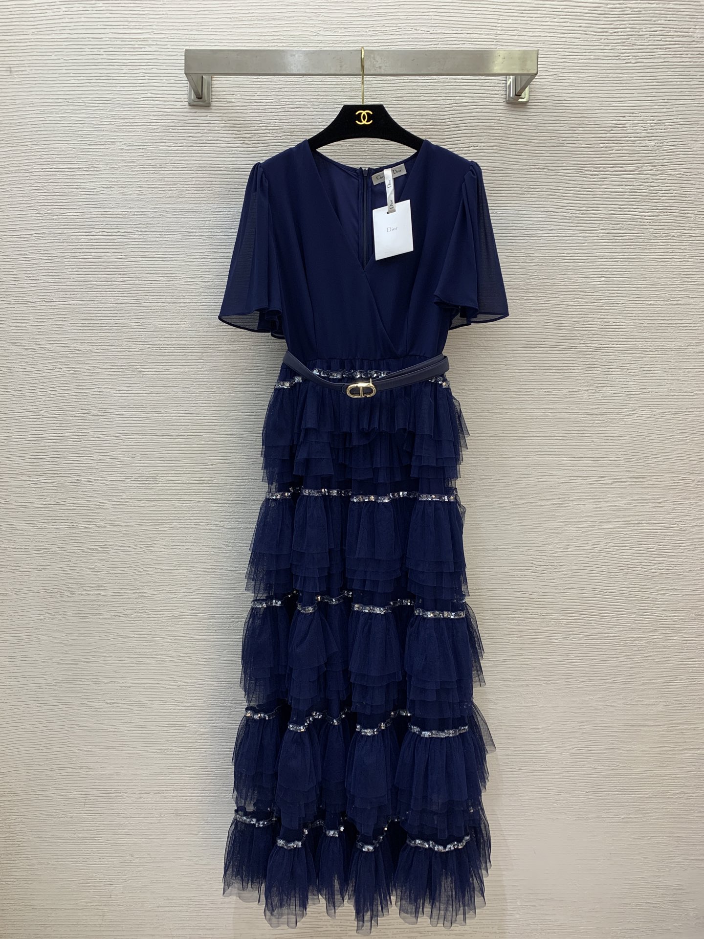 Dior V-Neck Midi Dress with Belt - Elegant, Slim Fit, Party & Cocktail 6 i1749467763249 6395 0 4