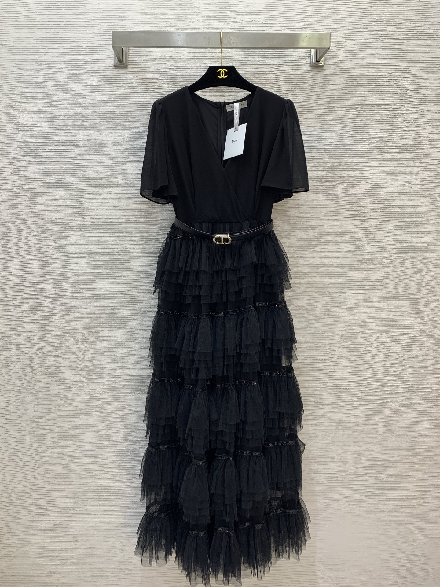 Dior V-Neck Midi Dress with Belt - Elegant, Slim Fit, Party & Cocktail 2 i1749467763291 1093 0 0