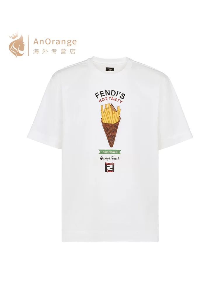NO:425075,Model number G25061047 The same style as men and women, Fend* new high-end customized pure cotton fabric, cartoon and fun fries precision embroidered logo letter printing loose fashionable short-sleeved T-shirt top!  Black, white, XS-S-M-L (XS shoulder width 55 bust 108, sleeve length 18, clothing length 72) hair, fendi, T-shirt, tees, t-shirt, alexander wang19860909款号G25061047 男女同款Fend*新款高端定制纯棉面料、卡通趣味薯条精密刺绣logo字母印花宽松时尚短袖t恤上衣！黑色、白色、XS-S-M-L（XS肩宽55胸围108,袖长18,衣长72）发,,fendi,T-shirt,tees，t-shirt,alexander wang,Women's clothing
