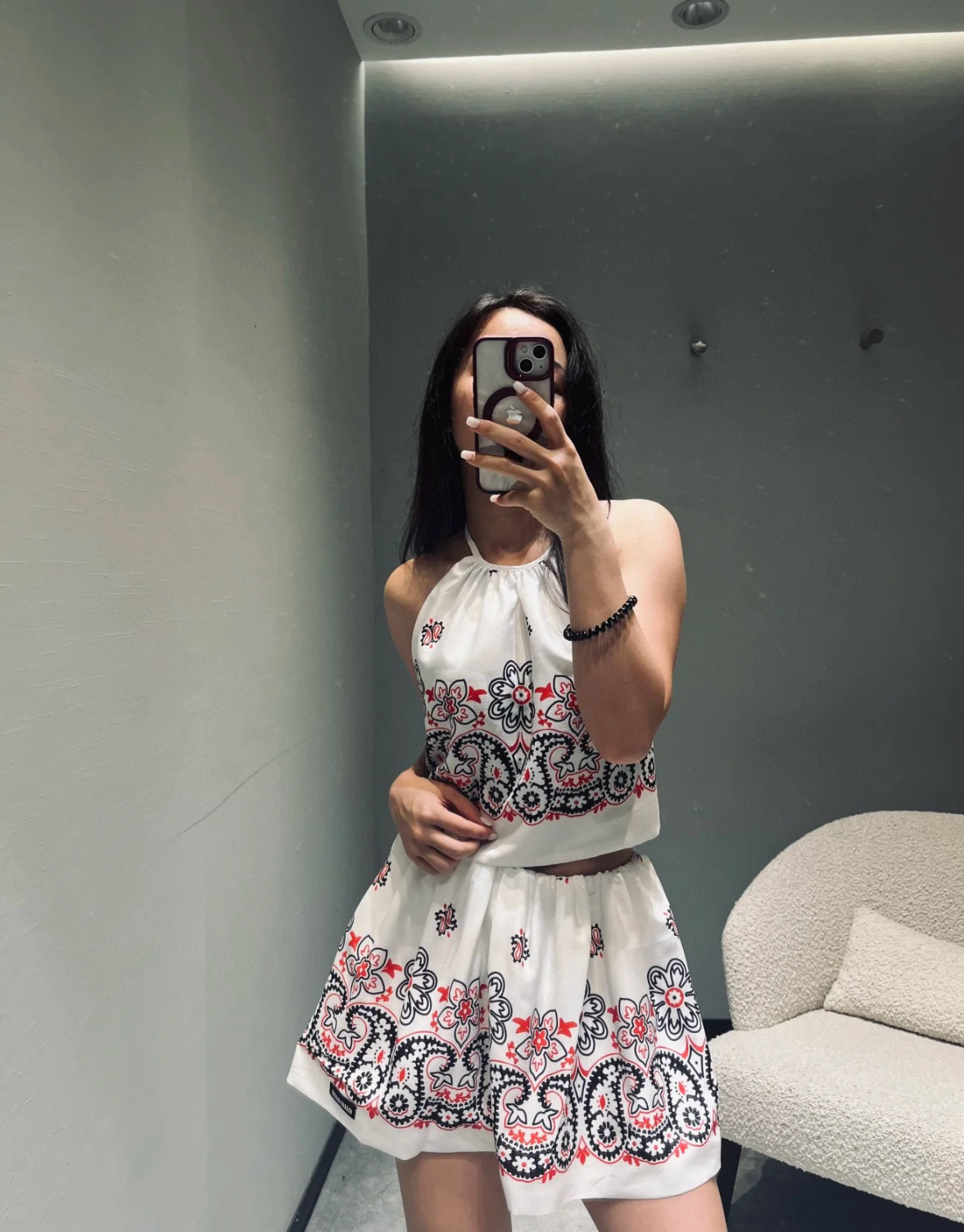 NO:426775,Top, skirt number D25061277 MiuMi* Miu Family New Ethnic Style Fashion Retro Printing Logo Small Iconic Sexy and Fashion Two-piece Set!  A short skirt with a short neck and a strappy waist with a short skirt!  (M size waist circumference 68~78 elastic, skirt length 33), miumiu, skirt, alexander wang19860909上衣,裙子款号D25061277 MiuMi*缪家新款民族风时尚复古印花logo小标志性感时尚两件套装！挂脖露背绑带肚兜式上衣泡泡腰短款半身裙短裙！（M码腰围68～78松紧,裙长33）,,miumiu,skirts,alexander wang,Women's clothing