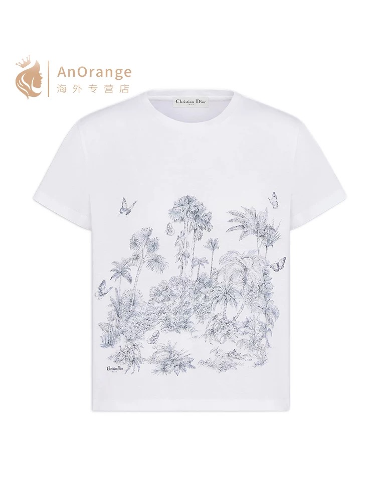 NO:428310,Model number D25061418 Dio* new D home tropical coconut tree butterfly jungle ink print, light and breathable pure cotton short-sleeved T-shirt top!  White, (M size bust 96, sleeve length 14, clothing length 55) hair, dior, dior, T-shirt,tees, t-shirt,alexander wang19860909款号D25061418 Dio*新款D家热带椰树蝴蝶丛林水墨印花 轻薄透气纯棉短袖t恤上衣！白色,（M码胸围96,袖长14,衣长55）发,,dior,dior,T-shirt,tees，t-shirt,alexander wang,Women's clothing