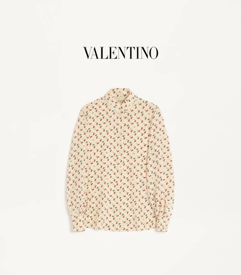 NO:430341,Model number D25061725 VALENTIN*O Warren Home New Style, Full-body Small Cherry Print, Hong Kong Style Royal Sister Fashion Loose Long Sleeve Shirt!  (M size bust 110, sleeve length 58, clothing length 65) hair, valentino, valentino, alexander wang19860909款号D25061725 VALENTIN*O华伦家新款 通体小樱桃印花、港风御姐时尚宽松长袖衬衣！（M码胸围110,袖长58,衣长65）发,,valentino,valentino,alexander wang,Women's clothing