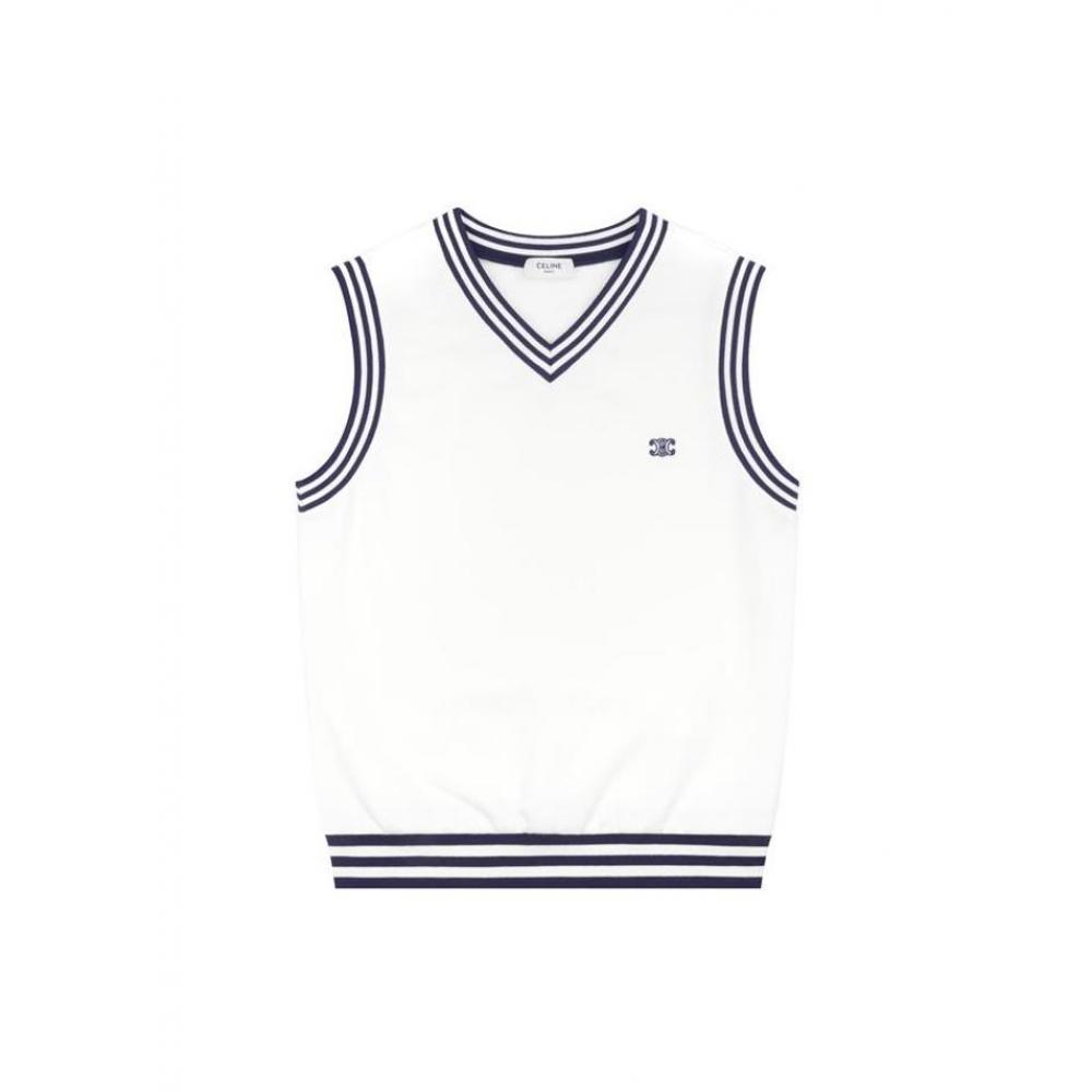 NO:431017,Model number D25061743 Celin* new style, college style age-reducing contrasting color striped edge thread splicing Arc de Triomphe logo embroidery small logo fashionable and versatile V-neck sleeveless vest top!  (M size bust 90, 59 length) hair, celine, alexander wang19860909款号D25061743 Celin*新款 学院风减龄撞色条纹边螺纹拼接凯旋门logo刺绣小标志时尚百搭V领无袖背心上衣！（M码胸围90,衣长59）发,,celine,alexander wang,Women's clothing
