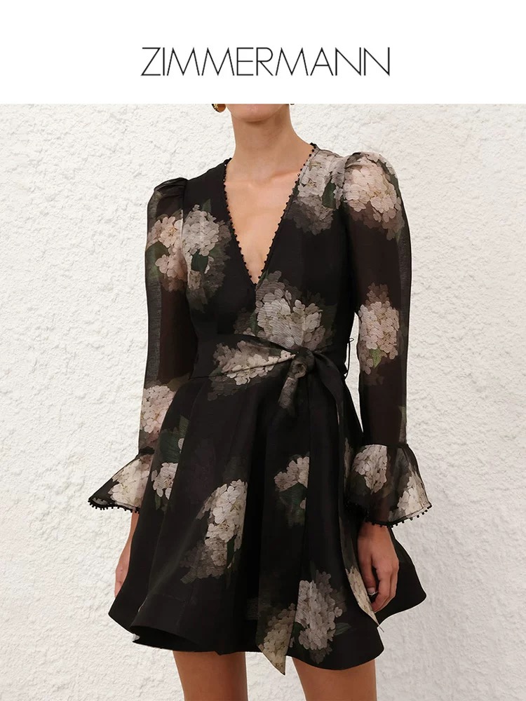 NO:431700,Model number G25052516 ZIMMERMA*N Australia brand high-end custom bead chain edge-closed waist-closed slim flared sleeves V-neck large-swing dress belt!  Pink white, black, 1.2.3.4/SMLXL (2 size bust 94, sleeve length 66, waist 80, skirt length 91) hair, skirts, alexander wang19860909款号G25052516 ZIMMERMA*N兹默曼澳洲品牌高端定制珠链包边收腰显瘦喇叭袖V领大摆连衣裙腰带！粉白色,黑色,1.2.3.4/SMLXL（2码胸围94,袖长66,腰围80,裙长91）发,,skirts,alexander wang,Women's clothing