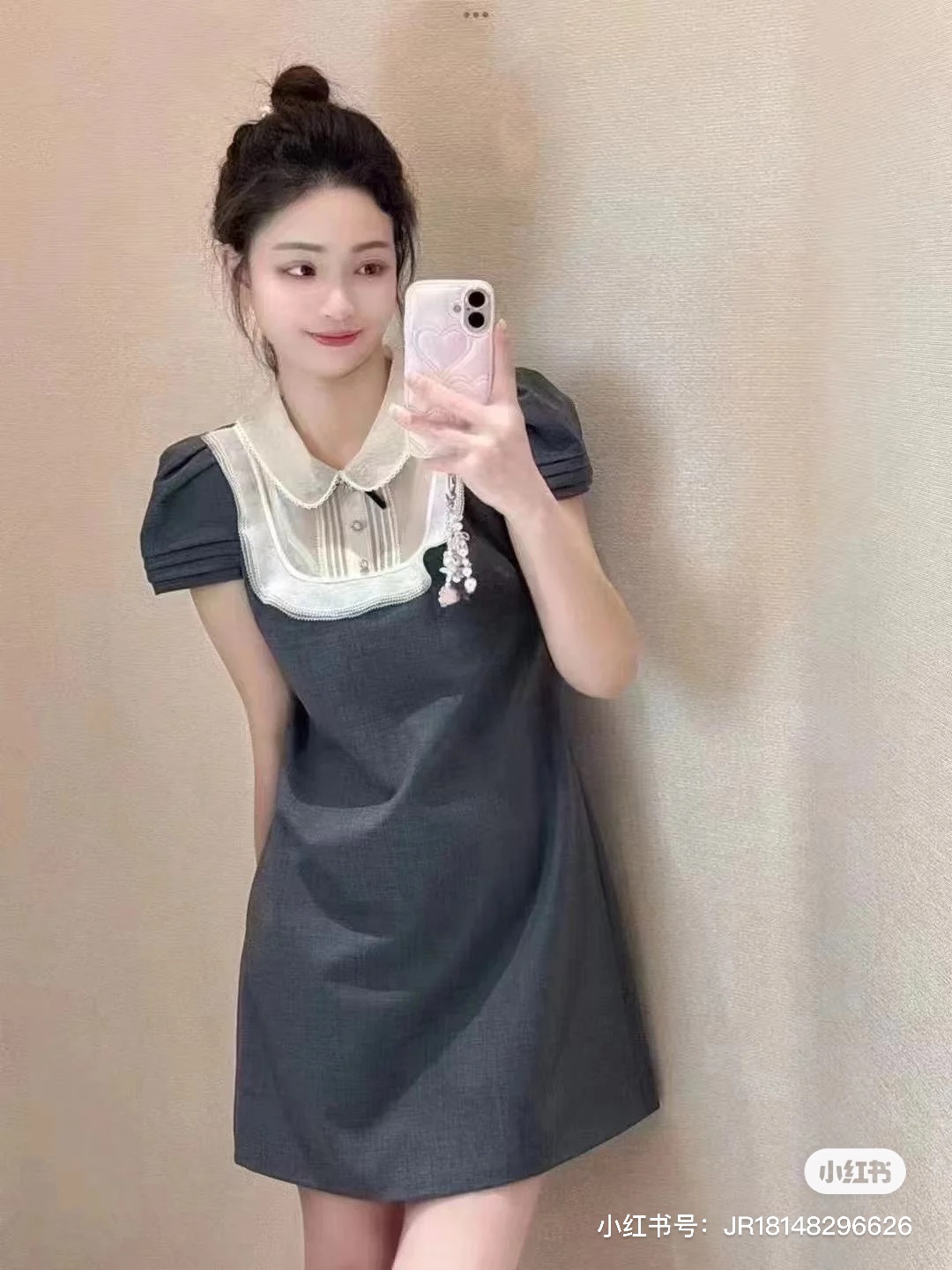 NO:440175,Model number G25070883 MiuMi* Miujia new high-end customized fabric, temperament, age-reducing fashion contrasting color spliced ​​perspective yarn inlaid with diamond bow decoration slim fit and slim puff sleeve dress!  High-end gray, (Size S bust 84, skirt length 83), Miumiu, skirts, alexander wang19860909款号G25070883 MiuMi*缪家新款高端定制面料、气质减龄时尚撞色拼接透视纱镶钻蝴蝶结装饰修身显瘦泡泡袖连衣裙！高级灰, （S码胸围84,裙长83）,,miumiu,skirts,alexander wang,Women's clothing