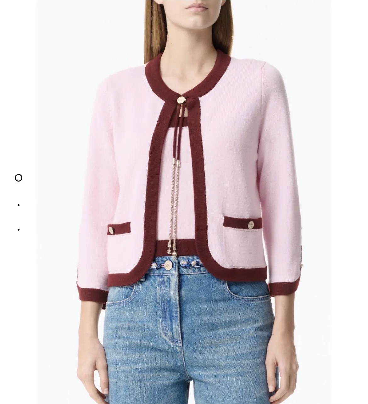 NO:448544,Model number G25071755 Chane* Grandma's new high-end custom wool yarn fabric, contrasting color splicing, no button-down placket round neck long sleeve knitted cardigan top!  Pink, burgundy, blue gray, 36/38/40 (38 size shoulder width 39, bust 94, sleeve length 56, clothing length 53) hair, chanel, alexander wang19860909款号G25071755 Chane*香奶奶新款高端定制羊毛纱线面料、撞色拼接无扣门襟圆领长袖针织开衫上衣！粉色、酒红、青灰、36/38/40（38码肩宽39,胸围94,袖长56,衣长53）发,,chanel,alexander wang,Women's clothing