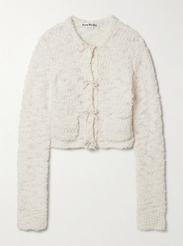 NO:455322,Model number G25072654 AcneStud*ios early autumn new style high-end custom wool blended yarn fabric, sweet and age-reducing bow decorative round neck long sleeve short granular fleece knitted cardigan top!  Beige, (M size shoulder width 43, bust 94, sleeve length 70, clothing length 49), acne studios, alexander wang19860909款号G25072654 AcneStud*ios早秋新款 高端定制羊毛混纺纱线面料、气质甜美减龄蝴蝶结装饰圆领长袖短款颗粒绒针织开衫上衣！米色,（M码肩宽43,胸围94,袖长70,衣长49）发,,acne studios,alexander wang,Women's clothing