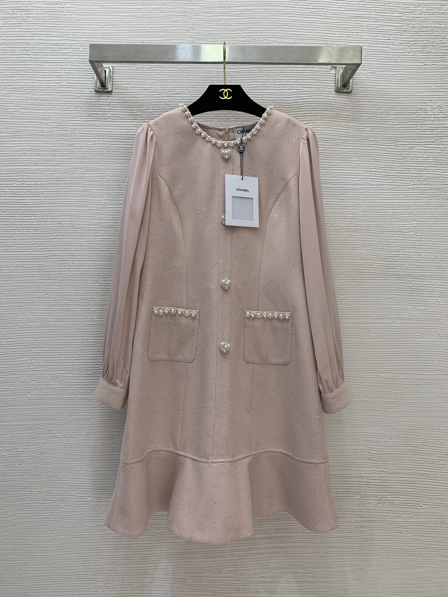 Elegant Chanel-Style Rhinestone & Pearl Trim Fit & Flare Mini Dress 4 i1756146257173 7950 0 0