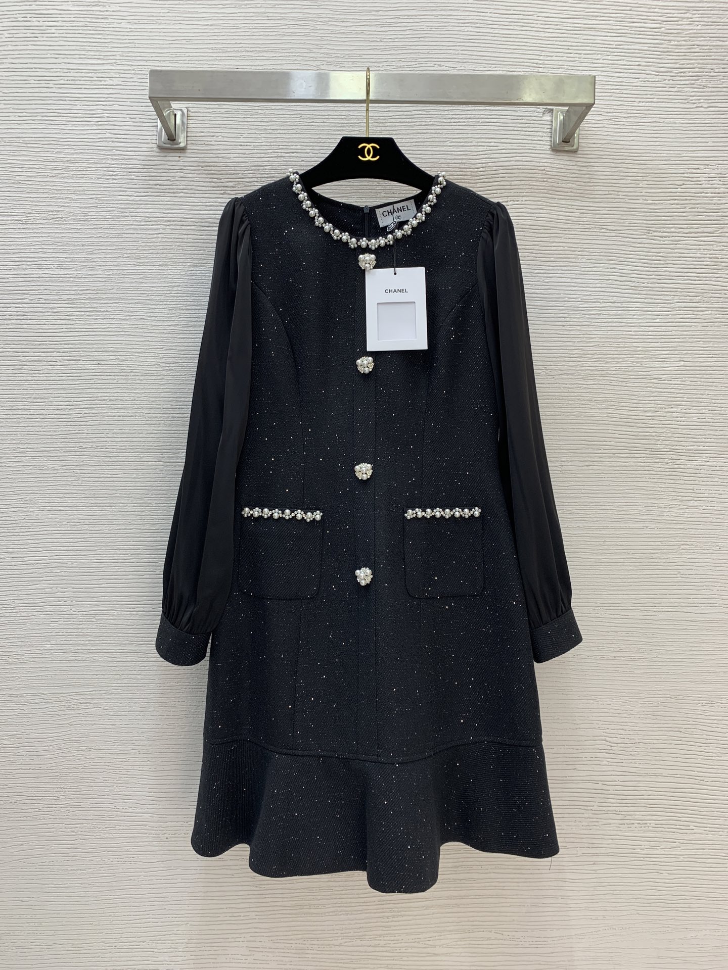 Elegant Chanel-Style Rhinestone & Pearl Trim Fit & Flare Mini Dress 2 i1756146273848 5764 0 0