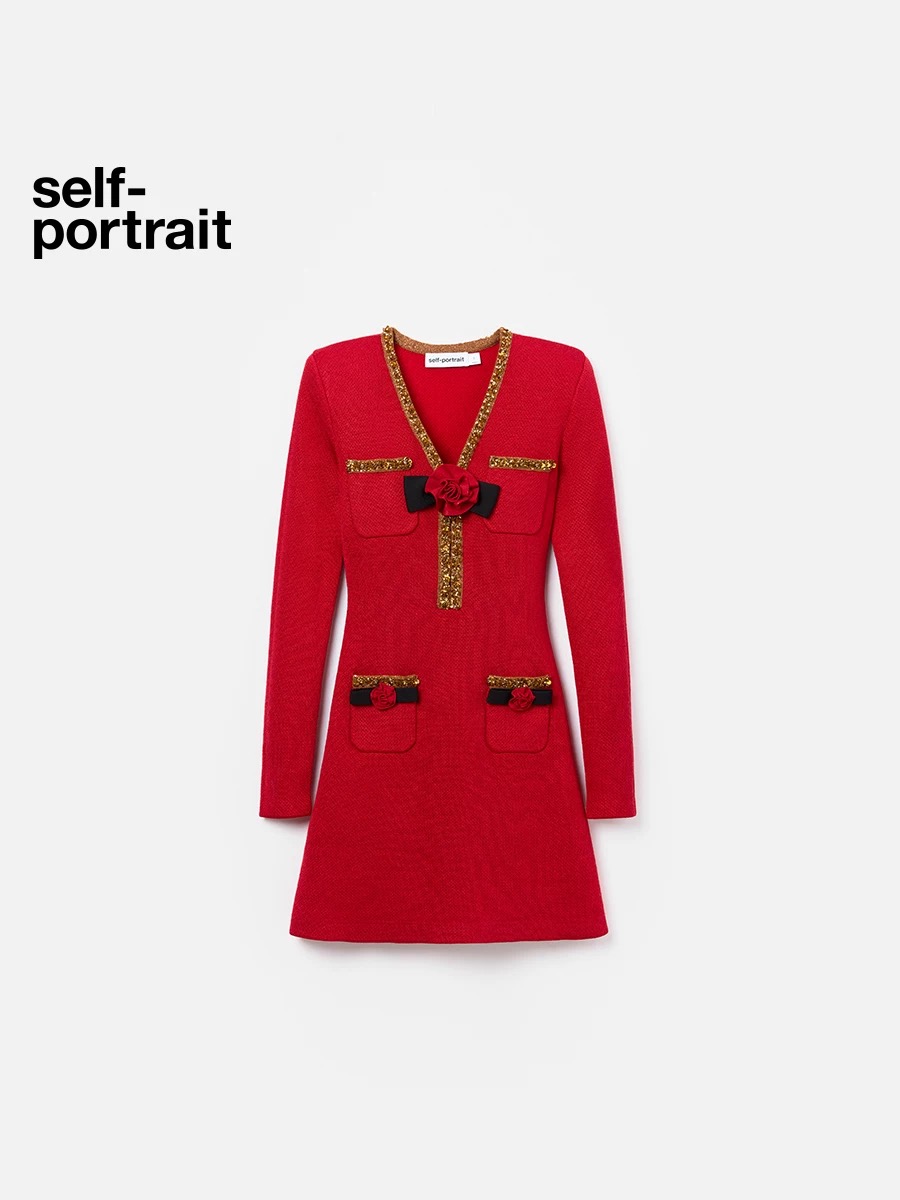 NO:484517,Model number G25090282 Self-portrai* new SP home customized heavy industry bead piece bow and flower decoration slim fit and slim V-neck long-sleeved knitted dress!  Red, black, (M size shoulder width 36 with shoulder pads, bust 82~86, waist 72, sleeve length 57, skirt length 80) hair, skirt, skirt, alexander wang19860909款号G25090282 Self-portrai*新款SP家定制重工珠片蝴蝶结花朵装饰修身显瘦V领长袖针织连衣裙！红色、黑色、（M码肩宽36有垫肩,胸围82～86,腰围72,袖长57,裙长80）发,,skirts,alexander wang,Women's clothing