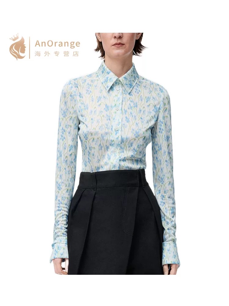 NO:485451,Model number D25090363 LOEW* newest model, full of flower ink printing, buckle-baring lapel, stretch cotton slim fit, long-sleeved shirt top!  (M size shoulder width 37, bust 86, sleeve length 61, clothing length 68) hair, loewe, alexander wang19860909款号D25090363 LOEW*新款 满身花朵水墨印花 系扣门襟翻领弹力棉修身显瘦长袖衬衣上衣！（M码肩宽37,胸围86,袖长61,衣长68）发,,loewe,alexander wang,Women's clothing