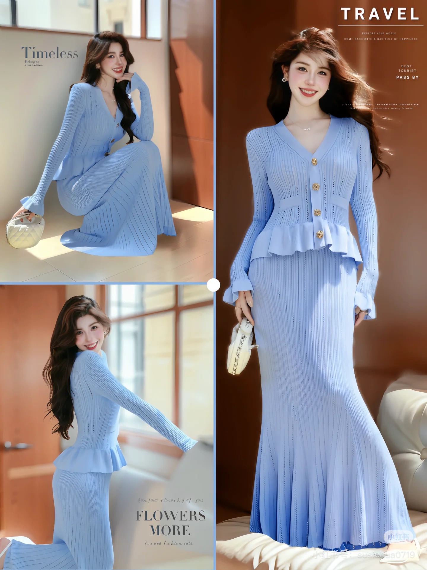 NO:500799,Model number G250091458 Self-portrai* new SP home customized heavy industry diamond-inlaid bead buttons slim fit and slim V-neck long-sleeved knitted fishtail dress!  White, blue, (M size bust 66~88, waist 60~72, sleeve length 56, skirt length 118) hair, skirt, alexander wang19860909款号G250091458 Self-portrai*新款SP家定制重工镶钻钉珠扣子修身显瘦V领长袖针织鱼尾连衣裙！白色、蓝色、（M码胸围66～88,腰围60～72,袖长56,裙长118）发,,skirts,alexander wang,Women's clothing