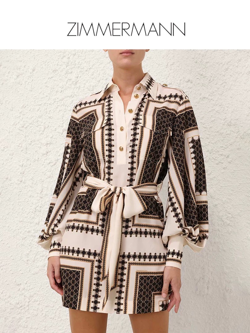 NO:501484,Model number G25091520 ZIMMERMA*N High-end custom-made fashion retro printed single-breasted placket lapel loose versatile long-sleeved dress with wide belt!  1.2.3.4/SMLXL (2 size shoulder width 39, bust 106, sleeve length 72, skirt length 93; inner bust 84 high elasticity, length 65 without shoulder straps) hair, skirts, alexander wang19860909款号G25091520 ZIMMERMA*N 兹默曼澳洲品牌 高端定制时尚复古印花单排扣门襟翻领宽松百搭长袖连衣裙配宽腰带！1.2.3.4/SMLXL（2码肩宽39,胸围106,袖长72,裙长93；内搭胸围84高弹力,长度65不含肩带）发,,skirts,alexander wang,Women's clothing