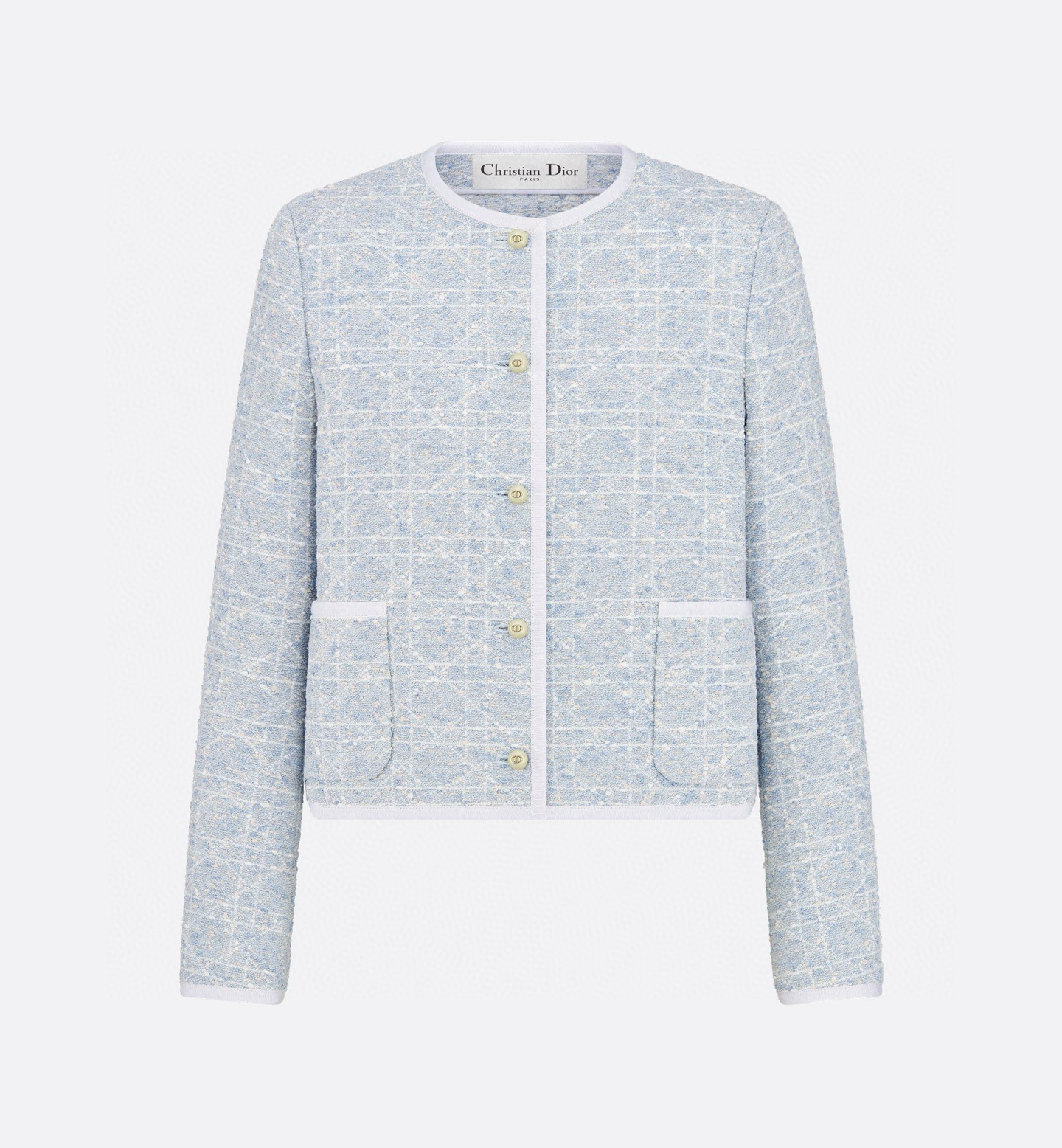 NO:503357,Model number G25091673 Dio* New winter style D home high-end custom plaid weaving grainy thickened fabric, CD pearl button webbing round neck long-sleeved short jacket top!  Light blue, (M size shoulder width 39 with shoulder pads, bust 96, sleeve length 59, clothing length 51) hair, dior, dior, jackets & coats, alexander wang19860909款号G25091673 Dio*冬季新款D家高端定制格纹编制颗粒感加厚面料、CD珍珠纽扣织带包边圆领长袖短款外套上衣！浅蓝色, （M码肩宽39有垫肩,胸围96,袖长59,衣长51）发,,dior,dior,jackets & coats,alexander wang,Women's clothing