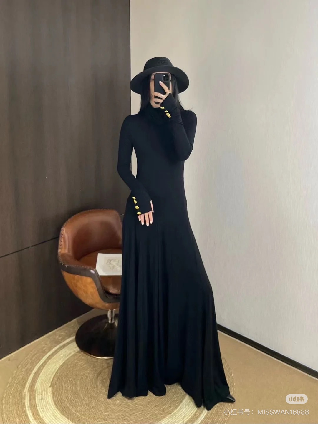 NO:504129,Model number G25091835 Schiapare*li new style custom high elastic draping fabric, polka dot snail button decorative cuffs finger design extended version large skirt long sleeve high-neck pile collar dress!  Coffee, black, (M size shoulder width 37, bust 80~88, waist 72, sleeve length 68, skirt length 138/fabric draped elastic large size for reference only) hair, skirts, alexander wang19860909款号G25091835 Schiapare*li夏帕瑞利新款 定制高弹力垂坠感面料、波点蜗牛纽扣装饰袖口套指设计加长版大裙摆长袖高领堆堆领连衣裙！咖色、黑色、 （M码肩宽37,胸围80～88,腰围72,袖长68,裙长138/面料垂坠弹力大尺寸仅供参考）发,,skirts,alexander wang,Women's clothing