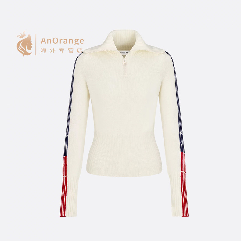 NO:565006,Model No. G25101258 Dio* new high-end customized cashmere yarn fabric, D's ski suit striped contrasting color sleeves zipper large lapel slim fit pullover long-sleeved sweater top!  Off-white, 36.38.40 (size 38 bust 88, raglan sleeves 76, length 57) hair,, dior, dior, alexander wang19860909款号G25101258 Dio*新款高端定制山羊绒纱线面料、D家滑雪服条纹撞色袖子拉链大翻领修身显瘦套头长袖针织衫上衣！米白色,36.38.40（38码胸围88,连肩袖76,衣长57）发,,dior,dior,alexander wang,Women's clothing
