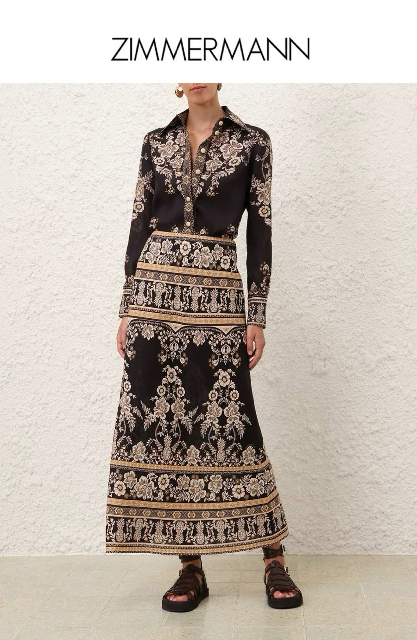 NO:566809,Style No. D25101458 ZIMMERMA*N ZIMMERMA*N Australian brand high-end customized fashion retro floral print temperament versatile two-piece suit!  Button-fly lapel long-sleeved shirt top high-waisted A-line long skirt!  1.2.3.4/SMLXL (size 3, shoulder width 41, front bust 116, sleeve length 65, dress length 61, inner bust 80, length 41 excluding shoulder straps; waist 78 back elastic, pants length 101) hair,,skirts,alexander wang19860909款号D25101458 ZIMMERMA*N 兹默曼澳洲品牌高端定制 时尚复古花卉印花气质百搭两件套装！系扣门襟翻领长袖衬衣上衣高腰A字长款半身裙！1.2.3.4/SMLXL（3码肩宽41,前胸围116,袖长65,衣长61,内搭胸围80,长度41不含肩带；腰围78后松紧,裤长101）发,,skirts,alexander wang,Women's clothing