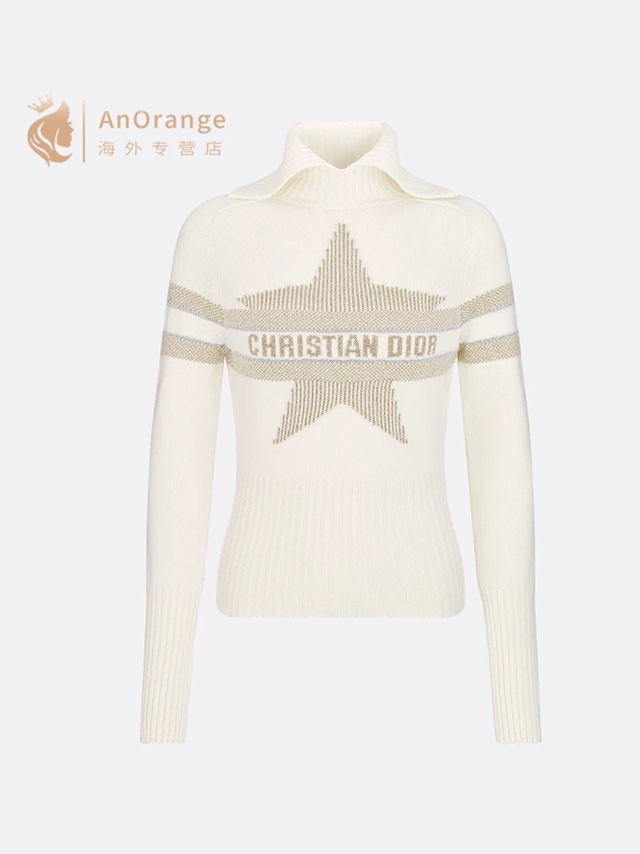 NO:569926,Model No. G25101783 Dio* new high-end customized cashmere yarn fabric, elegant and simple stripes with contrasting colors, letters logo on the chest, five-pointed star pattern, large lapel, slim fit, long-sleeved pullover sweater top!  Off-white, 36.38.40 (size 38 bust 88, raglan sleeves 71, length 57) hair, dior, alexander wang19860909款号G25101783 Dio*新款 高端定制山羊绒纱线面料、气质简约条纹撞色胸前字母logo五角星图案大翻领修身显瘦长袖套头针织衫上衣！米白色,36.38.40（38码胸围88,连肩袖71,衣长57）发,,dior,alexander wang,Women's clothing