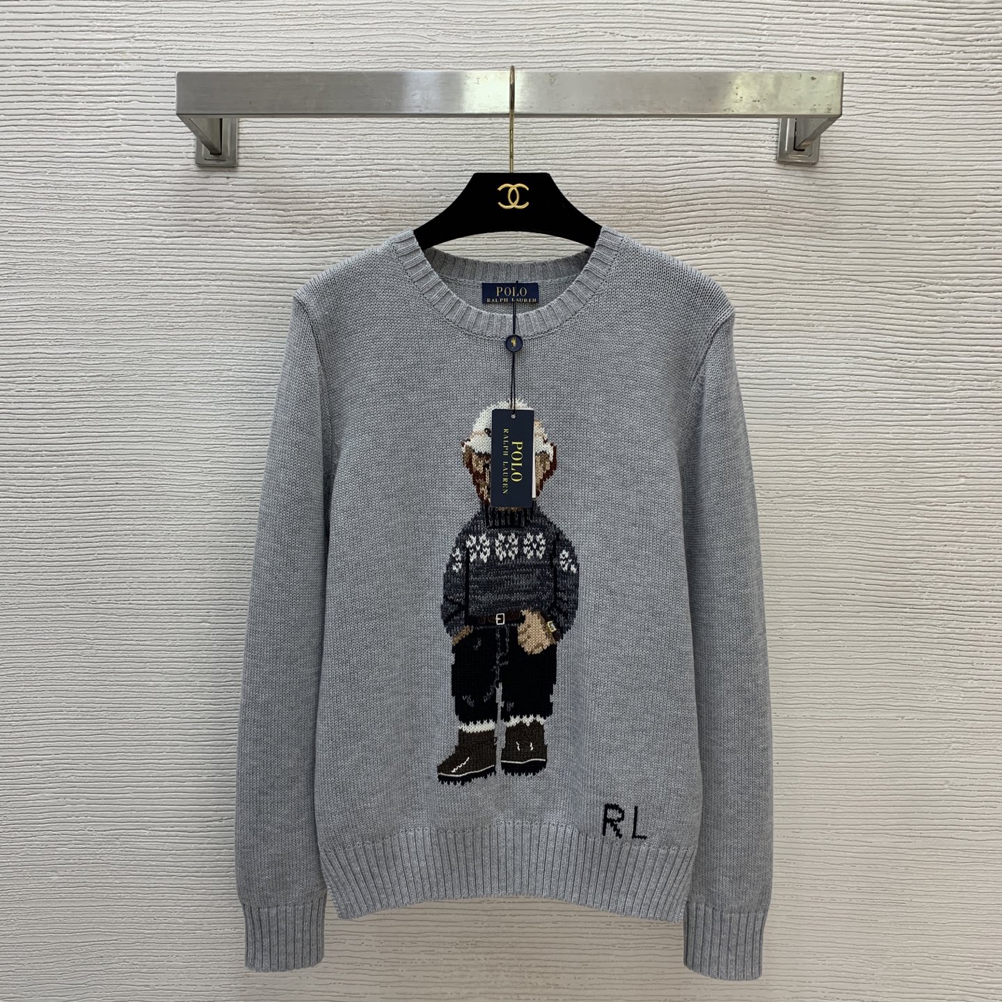 NO:666865,Style number G25121943 Ralph Laure*Ralph's RL new high-end customized wool blended yarn fabric, Fair Isle sweater with hooded bear RL logo decoration round neck pullover long-sleeved sweater top!  Gray, (M size shoulder width 38, bust 90, sleeve length 58, dress length 60) wholesale, loro piana, sweaters, hats,  19860909款号G25121943 Ralph Laure*拉夫家RL新款高端定制羊毛混纺纱线面料、费尔岛毛衣戴帽小熊RL徽标装饰圆领套头长袖针织衫上衣！灰色,（M码肩宽38,胸围90,袖长58,衣长60）批发,,loro piana,sweaters,hats, ,Women's clothing