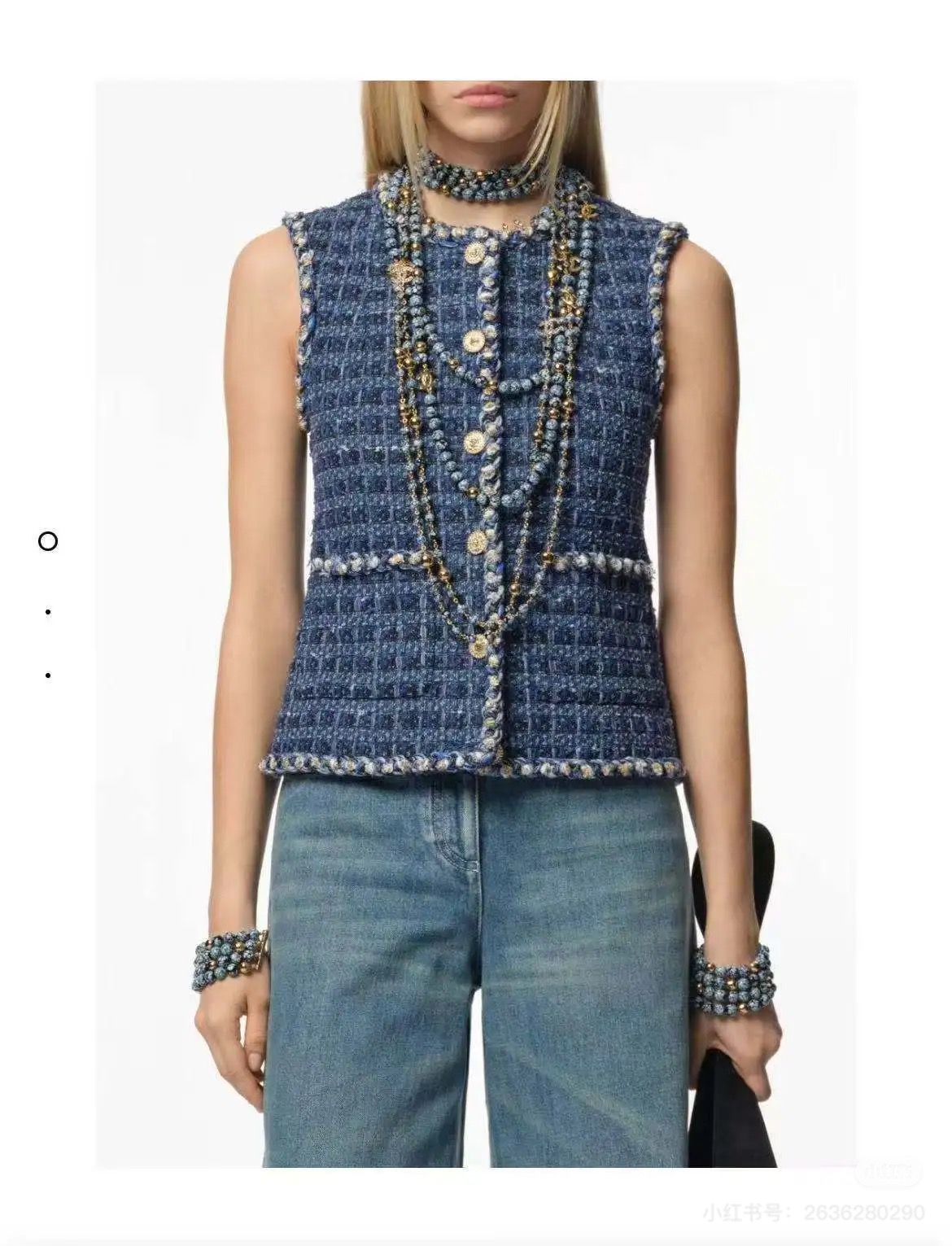NO:660933,Model No. G25121662 CHANE*L's new style for early spring 2026. High-end boutique customized Silk silk lining, hand-bundled twist braided edges, slim and slim button placket, round neck, sleeveless vest tweed jacket!  Navy blue, 36.38.40 (shoulder width 35 for size 36, bust 88, length 54), Chanel-clothing, chanel, chanel, jackets & coats, real silk,  19860909款号G25121662 CHANE*L香奶奶26年早春新款 高端精品定制Silk真丝里布内衬、手工捆边麻花编织包边、修身显瘦系扣门襟圆领无袖马甲粗花呢外套！藏蓝色,36.38.40（36码肩宽35,胸围88,衣长54）,香奈儿-服装,chanel,chanel,jackets & coats,real silk, ,Women's clothing