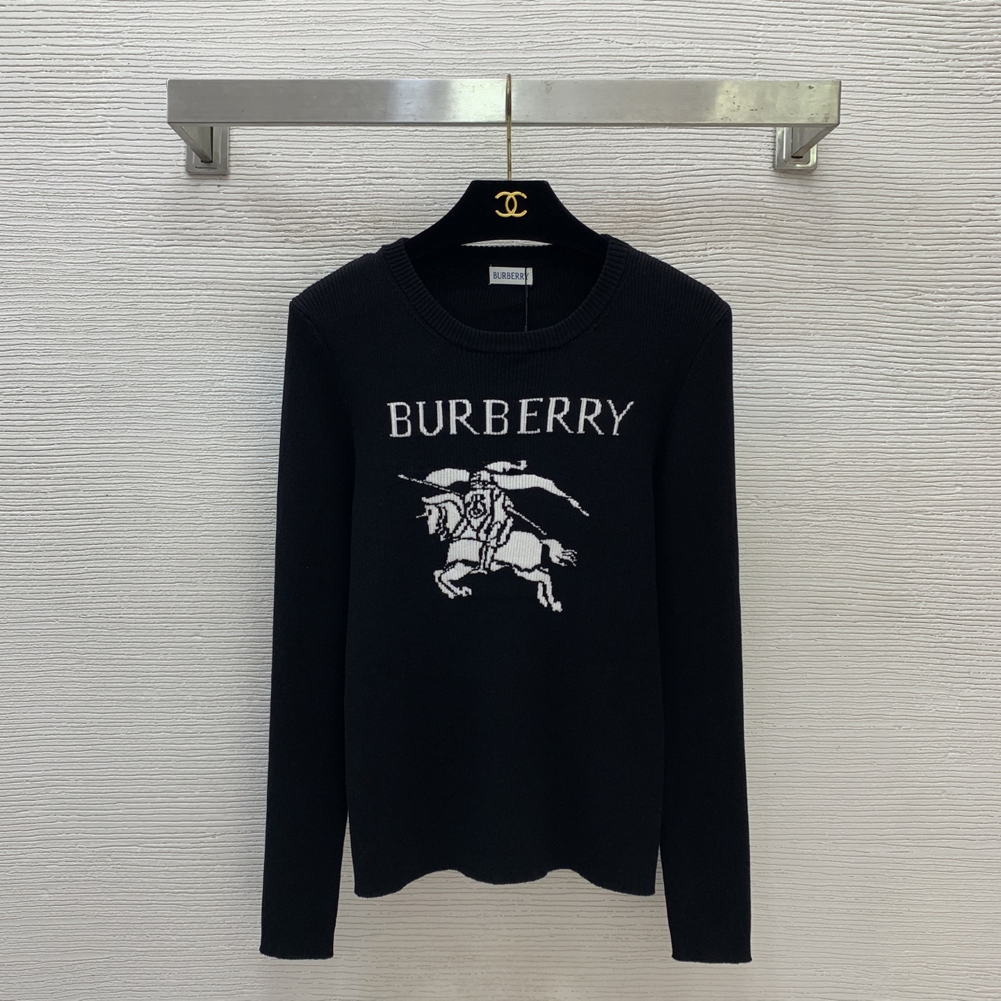 款号G BURBERR*新款 高端定制B家经典骑士战马图案字母logo徽标修身显瘦圆领长袖弹力针织衫上衣