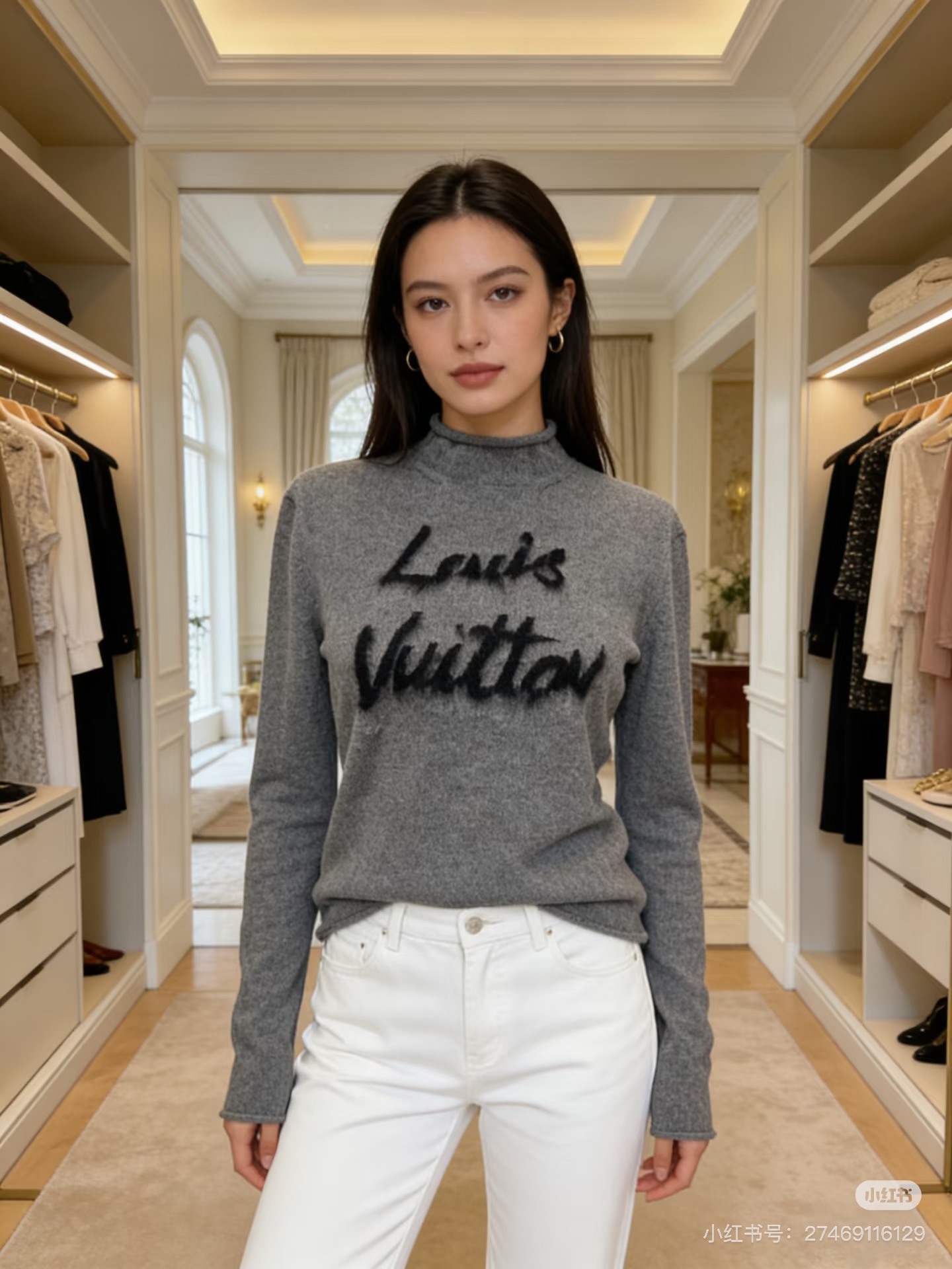款号G LOUIS*驴家LV新款 高端定制100%羊毛纱线面料、字母logo提花拉毛工艺卷边设计修身显瘦