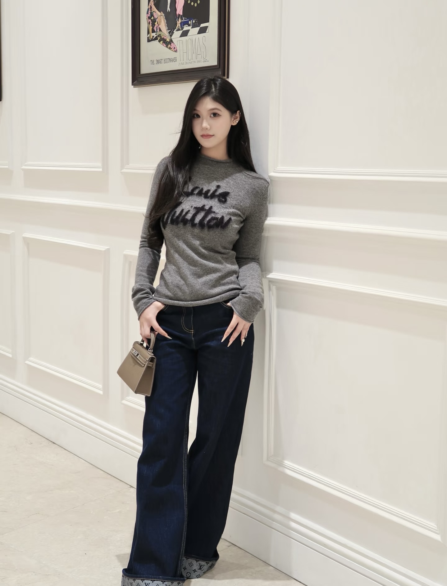 款号G LOUIS*驴家LV新款 高端定制100%羊毛纱线面料、字母logo提花拉毛工艺卷边设计修身显瘦