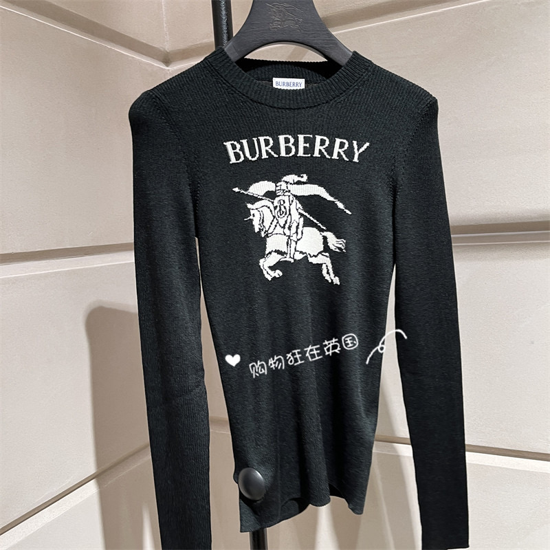 款号G BURBERR*新款 高端定制B家经典骑士战马图案字母logo徽标修身显瘦圆领长袖弹力针织衫上衣