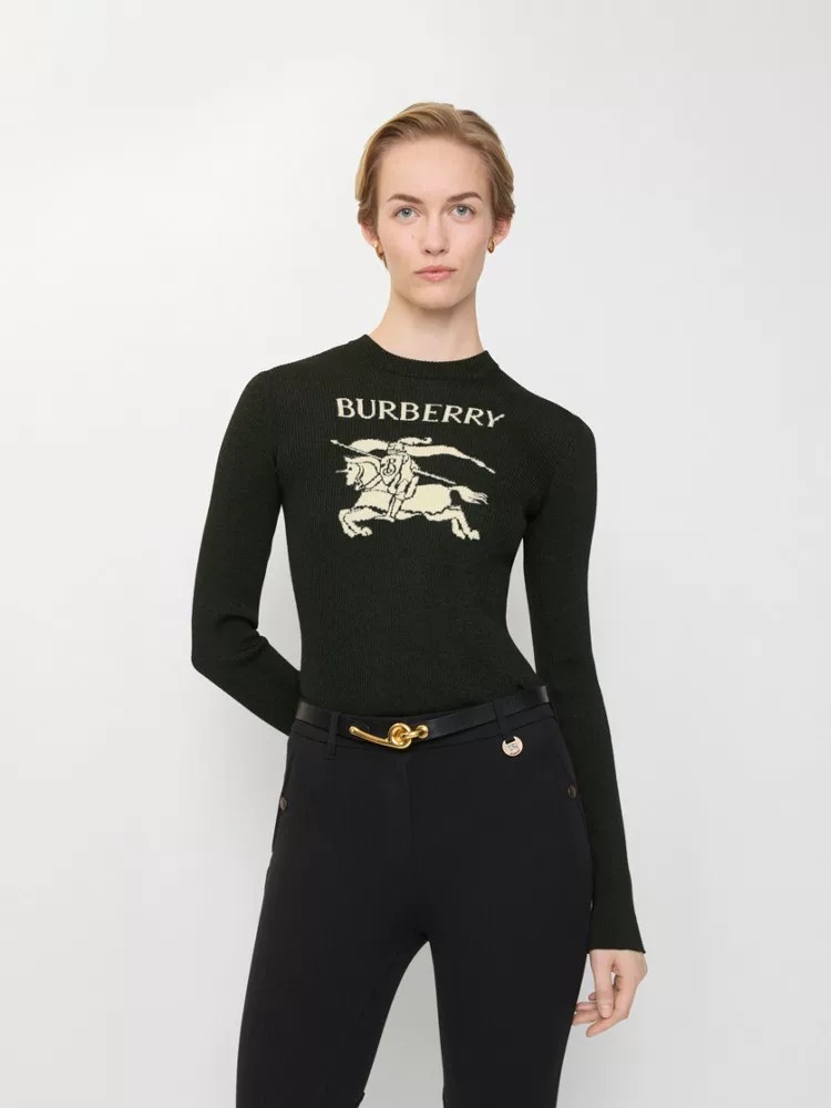 款号G BURBERR*新款 高端定制B家经典骑士战马图案字母logo徽标修身显瘦圆领长袖弹力针织衫上衣
