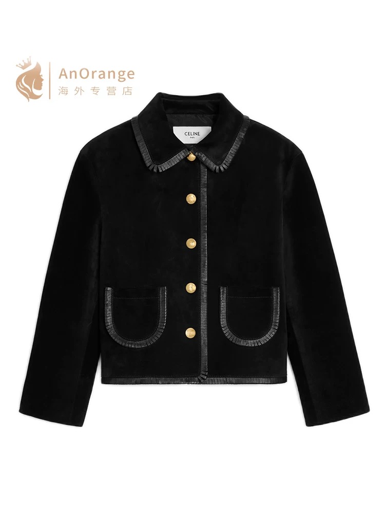 NO:687342,Style No. D25123078 CELIN* Celin's 2026 early spring new style, high-end customized imported gold velvet short velvet fabric, high-end gold buttons, double pockets, doll collar, fashionable short long-sleeved velvet jacket!  Black, (size M shoulder width 37 with shoulder pads, bust 90, sleeve length 59, dress length 44) hair, celine, jackets & coats,19860909款号D25123078 CELIN*思琳2026年早春新款 高端定制进口金丝绒短绒面料、高级感金色纽扣双口袋娃娃领气质时尚短款长袖丝绒外套！黑色, （M码肩宽37有垫肩,胸围90,袖长59,衣长44）发,,celine,jackets & coats,,Women's clothing
