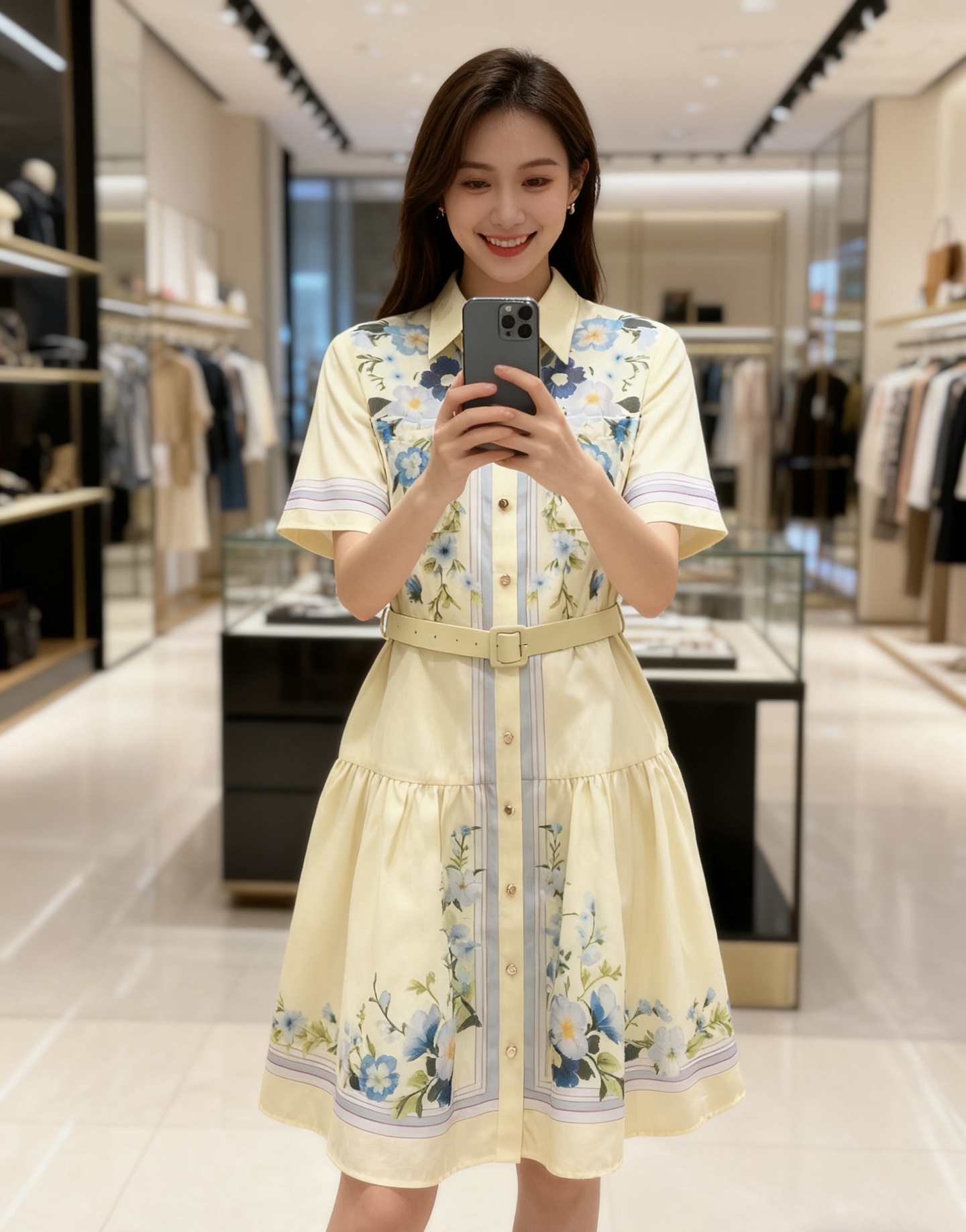 NO:689456,Model No. G26010216 ZIMMERMAN*Zimmerman Australian brand high-end customized fabric blue flower print double pocket buttoned placket lapel ruffle matching belt waist slimming short-sleeved dress!  (M size shoulder width 37, bust 96, sleeve length 24, skirt length 93), Zimmerman-clothing, skirts, T-shirt,19860909款号G26010216 ZIMMERMAN*兹默曼澳洲品牌 高端定制面料蓝色花朵印花双口袋系扣开襟翻领荷叶边拼配腰带收腰显瘦短袖连衣裙！ （M码肩宽37,胸围96,袖长24,裙长93）,兹默曼-服装,skirts,T-shirt,,Women's clothing