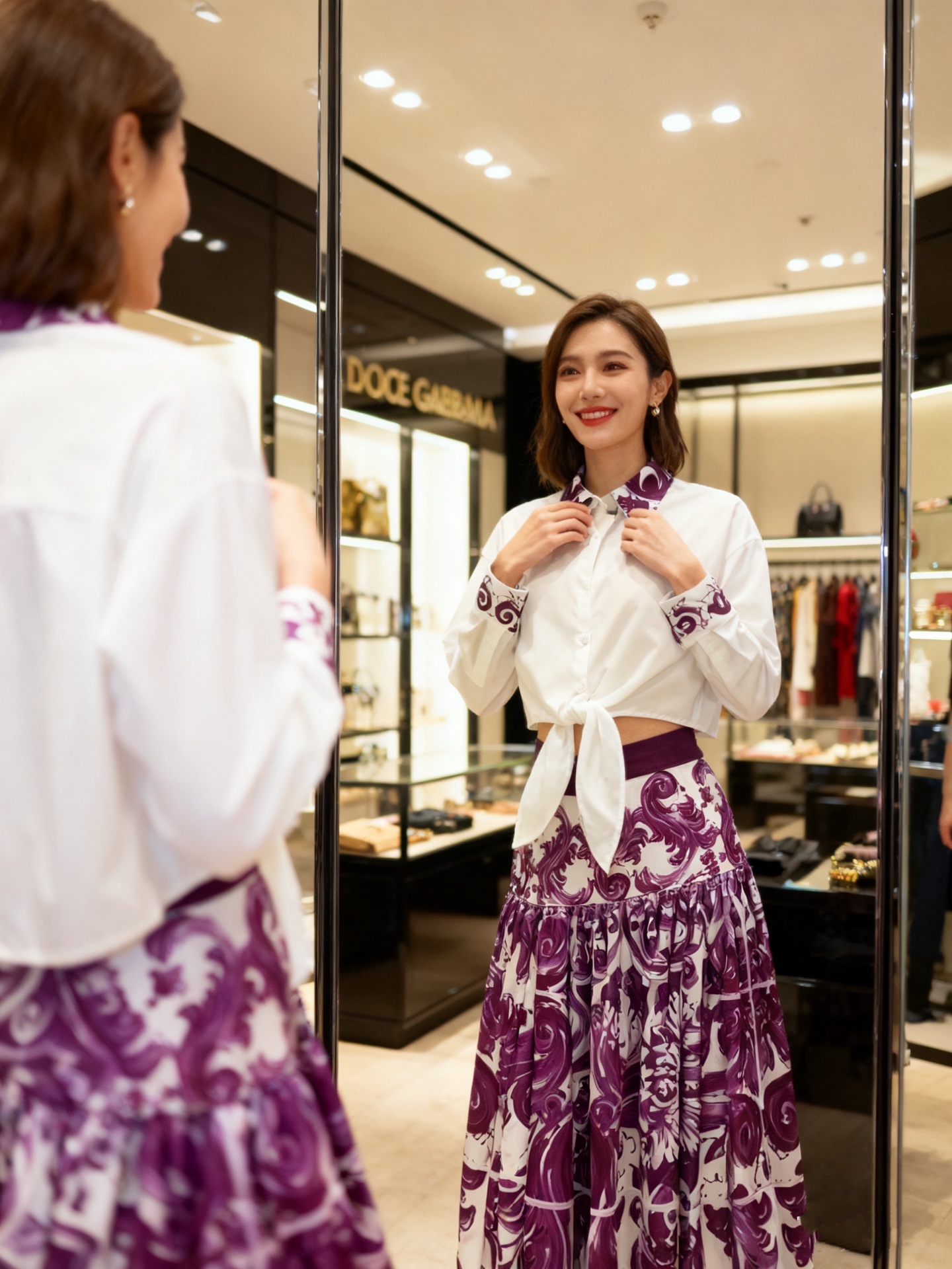 NO:689409,Style number D26010359 & Dolce & Gabbana DG new, new retro fashion print two-piece suit for spring 2026!  Contrast color splicing printed lapel button placket hem strap design short long-sleeved shirt segmented splicing large skirt long high-waisted skirt!  (L size shoulder width 52, bust 98, sleeve length 51, dress length 44; waist 74, skirt length 98), Dolce & Gabbana - Clothing, Dolce&Gabbana, skirts,19860909款号D26010359 &杜嘉班纳DG新款、2026年春季单品上新复古时尚印花两件套装！撞色拼接印花翻领系扣门襟下摆绑带设计短款长袖衬衣分段拼接大裙摆长款高腰半身裙！ （L码肩宽52,胸围98,袖长51,衣长44；腰围74,裙长98）,杜嘉班纳-服装,Dolce&Gabbana,skirts,,Women's clothing