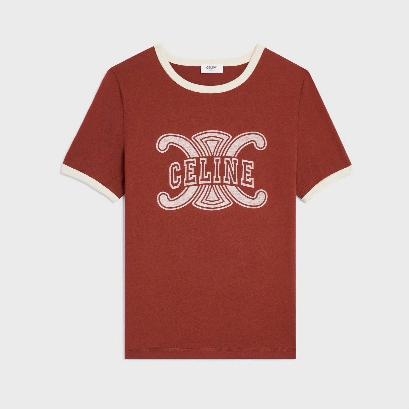 NO:707845,Model No. G26010857 CELIN* Celin's new high version with large logo on the chest, classic Arc de Triomphe letter pattern print, contrasting edges, fashionable and versatile round neck short-sleeved T-shirt top!  Red, white, (M size shoulder width 37, chest 92, sleeve length 24, dress length 61) Hair 1,,celine,T-shirt,tees,t-shirt,19860909款号G26010857 CELIN*思琳新款 高版本胸前大logo徽标经典凯旋门字母图案印花撞色包边时尚百搭圆领短袖t恤上衣！红色、白色、（M码肩宽37,胸围92,袖长24,衣长61）发1,,celine,T-shirt,tees，t-shirt,,Women's clothing