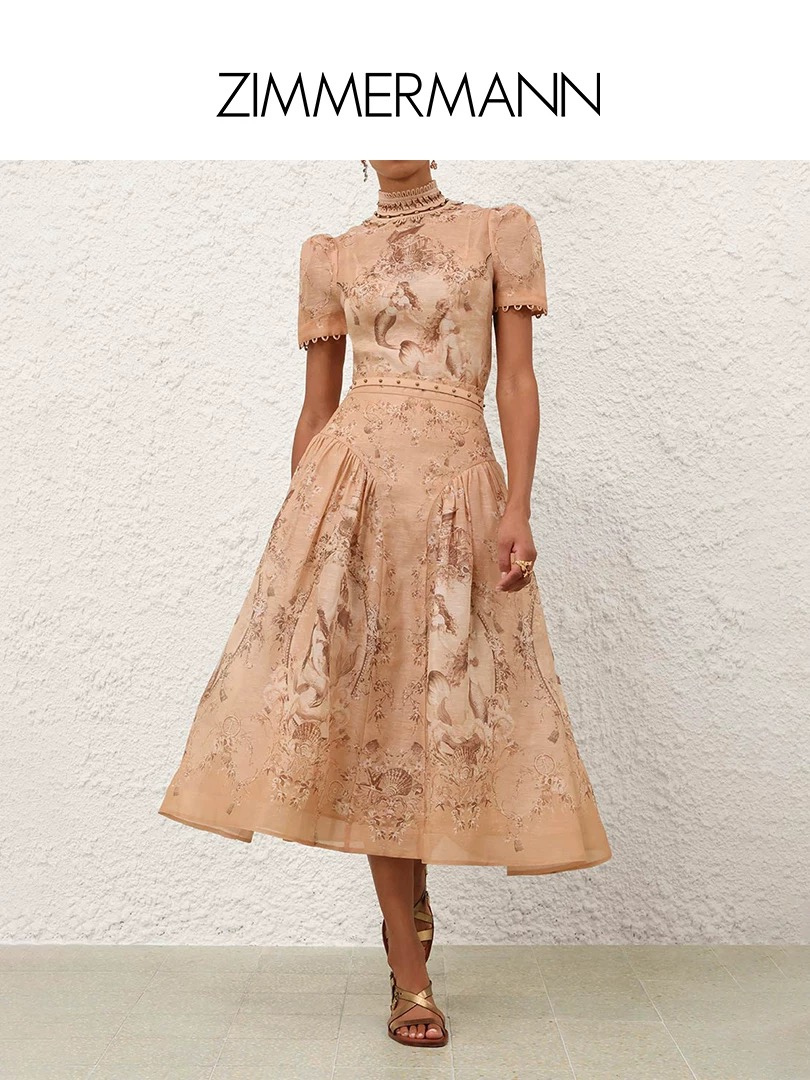 NO:701010,Style No. G26010975 ZIMMERMA*N Zimmerman Australian brand high-end custom fashion printed mermaid pattern two-piece suit!  Heavy-duty beaded stand-up collar slim-fitting short-sleeved shirt top (with inner suspenders) high-waisted pleated skirt with wide hem (with belt) 1.2.3.4/SMLXL (size 2 shoulder width 36, bust 86, sleeve length 25, length 59; inner bust 82 super elastic, length 38 excluding shoulder straps; waist 72, skirt length 93), Zimmerman-clothing, skirts, T-shirt,19860909款号G26010975 ZIMMERMA*N 兹默曼澳洲品牌 高端定制时尚印花美人鱼♀图案两件套装！重工钉珠立领修身显瘦短袖衬衣上衣（配内搭吊带）高腰压褶大摆半身裙（配腰带）1.2.3.4/SMLXL（2码肩宽36,胸围86,袖长25,衣长59；内搭胸围82超弹力,长度38不含肩带；腰围72,裙长93）,兹默曼-服装,skirts,T-shirt,,Women's clothing