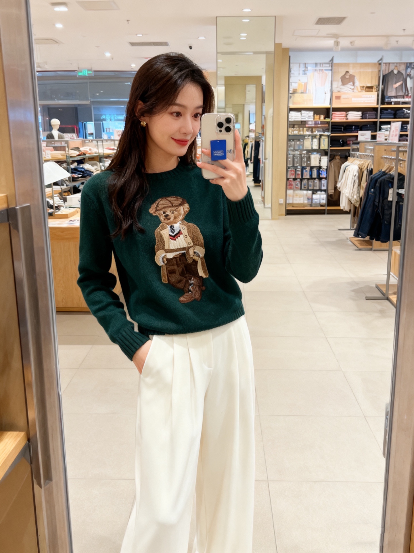 NO:702313,Model No. G26011235 Ralph Laure* RL's new high-end customized wool blended yarn fabric, cool and handsome pocket bear RL logo decoration round neck pullover long-sleeved sweater top!  Green, (M size shoulder width 38, bust 90, sleeve length 60, dress length 58), women's clothing, loro piana,19860909款号G26011235 Ralph Laure*拉夫家RL新款高端定制羊毛混纺纱线面料、酷帅插兜小熊RL徽标装饰圆领套头长袖针织衫上衣！绿色,（M码肩宽38,胸围90,袖长60,衣长58）,女装,loro piana,,Women's clothing