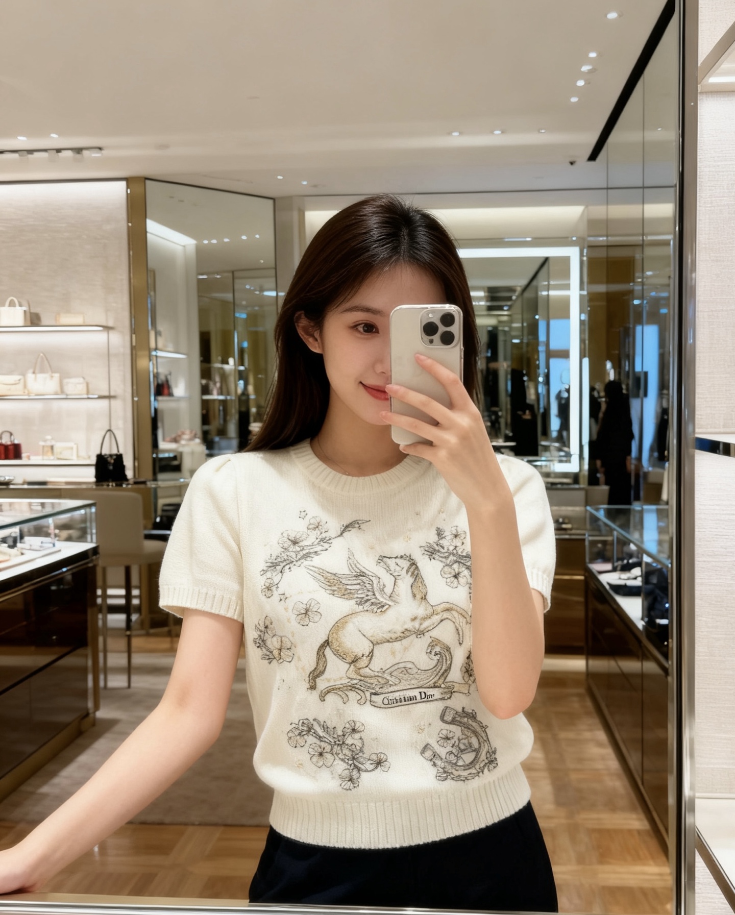 NO:702303,Style number G11372 Dio*D’s 2026 spring and summer new product!  High-quality customized European products!  Heavy industry glittering gold thread embroidered Pegasus pattern fashionable and versatile round neck short-sleeved sweater top!  Beige, 36-38-40 (38 size bust 86, sleeve length 24, dress length 54), Dior-clothing, dior, dior, dior, T-shirt,19860909款号G11372 Dio*D家2026年春夏新品！高版本定制欧货精品质量！重工闪丝金线刺绣飞马图案时尚百搭圆领短袖针织衫上衣！米色,36-38-40（38码胸围86,袖长24,衣长54）,迪奥-服装,dior,dior,dior,T-shirt,,Women's clothing