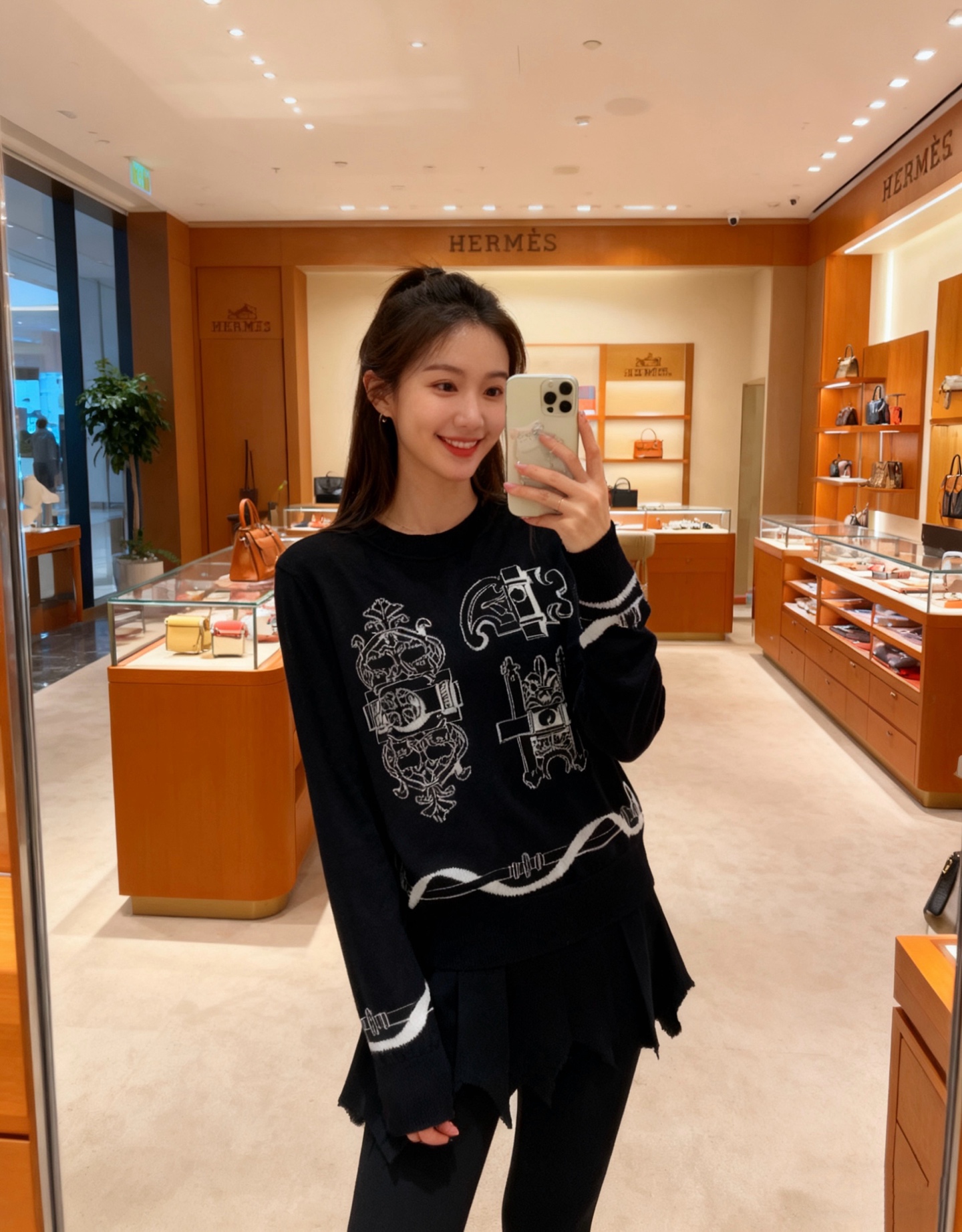 NO:702706,Style number G26011453 Hermè* 2026 early spring new high-end customized wool blended yarn fabric geometric pattern jacquard round neck pullover long-sleeved sweater top!  Light khaki, black, (M size shoulder width 38, bust 90, sleeve length 62, dress length 55), Hermes-clothing,hermes,hermes,19860909款号G26011453 Hermè*2026年早春新款 高端定制羊毛混纺纱线面料几何图案提花圆领套头长袖针织衫上衣！浅卡其、黑色、 （M码肩宽38,胸围90,袖长62,衣长55）,爱马仕-服装,hermes,hermes,,Women's clothing