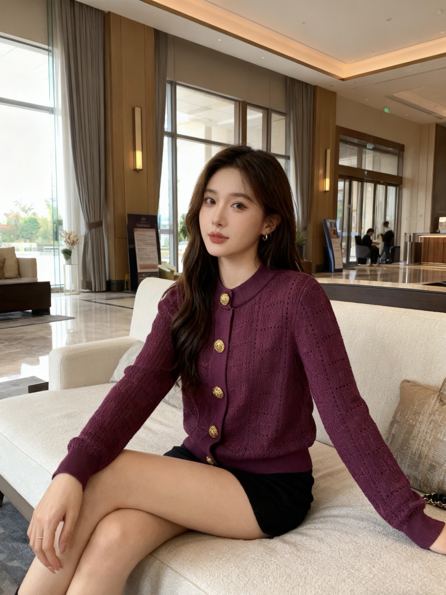 NO:710966,Model No. D26011543 Balmai*Baman’s new custom-made classic threaded lion head metal buckle placket round neck long-sleeved short knitted cardigan top!  Purple, red, (M size bust 86, sleeve length 61, dress length 51), Balmain-clothing, balmain, balmain,19860909款号D26011543 Balmai*巴曼新款 定制经典螺纹狮子头金属扣门襟圆领长袖短款针织开衫上衣！紫色、红色、 （M码胸围86,袖长61,衣长51）,巴尔曼-服装,balmain,balmain,,Women's clothing