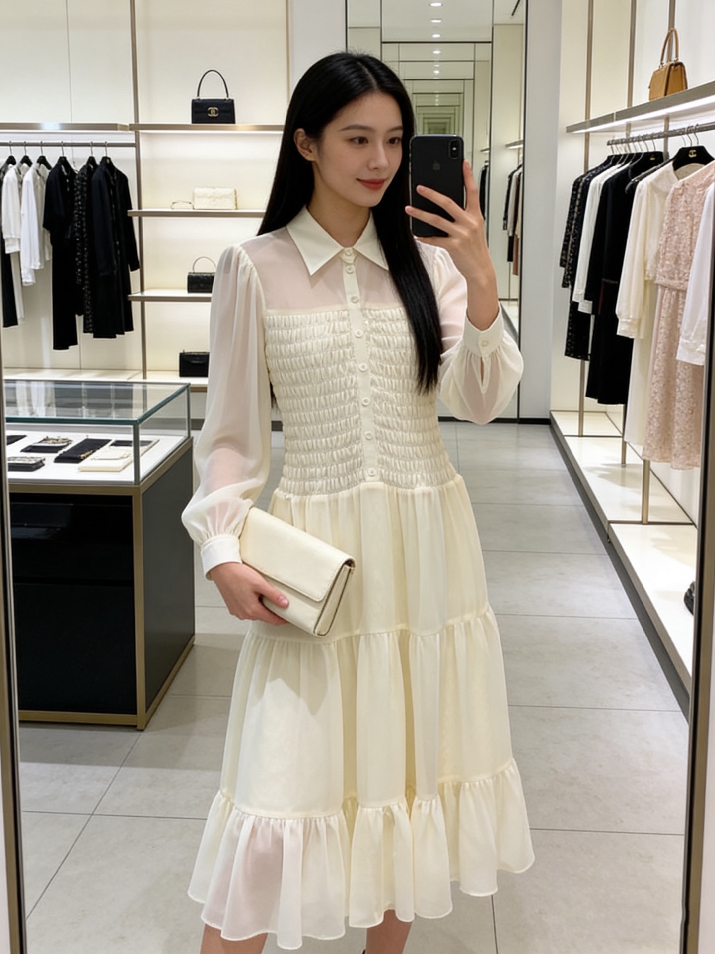 NO:714328,Style No. G26012049 Dio* high-end customization 2026 early spring new D family letter logo buttons, ruffle stitching, heavy-duty collar design, waist slimming, long-sleeved lapel mid-length dress!  Black, apricot, (M size bust 76~92 with elasticity, sleeve length 57, skirt length 119), Dior-clothing, dior, dior, dior, skirts,19860909款号G26012049 Dio*高端定制 2026年早春新款D家字母logo纽扣、荷叶边拼接重工打揽设计缩腰显瘦长袖翻领中长款连衣裙！黑色、杏色、 （M码胸围76～92有弹力,袖长57,裙长119）,迪奥-服装,dior,dior,dior,skirts,,Women's clothing