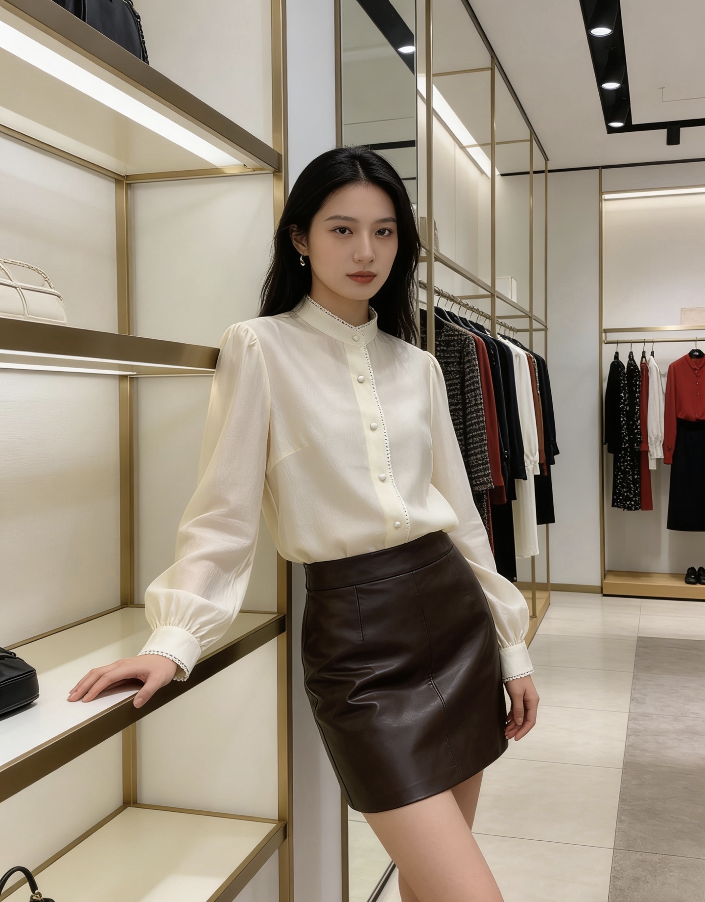 NO:714326,Style No. G26012038 Dio*’s new high-end customized Tencel blended fabric, simple and fashionable sequined lace button placket, stand collar, long-sleeved shirt!  Super versatile, looks stunning when layered or worn alone. Apricot color, (M size bust 92, sleeve length 59, dress length 61), Dior-clothing, dior, dior,19860909款号G26012038 Dio*新款高端定制天丝混纺面料、简约时尚亮片花边系扣门襟立领长袖衬衣！超级百搭叠穿、单穿都很惊艳杏色, （M码胸围92,袖长59,衣长61）,迪奥-服装,dior,dior,,Women's clothing