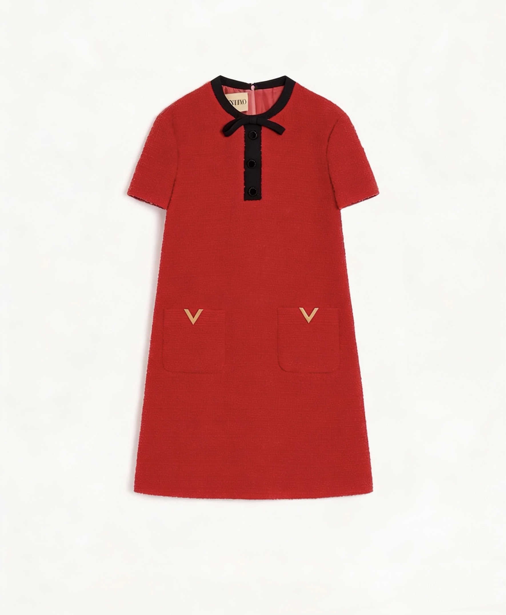 NO:714321,Model No. G26012374 VALENTIN* Warren's high-quality custom-made contrasting color splicing bow decoration V-shaped metal accessories double pocket slimming short-sleeved dress!  Black, red, pink, (M size shoulder width 36, bust 90, sleeve length 21, skirt length 87), Valentino-clothing, valentino, valentino, skirts, T-shirt,19860909款号G26012374 VALENTIN*华伦家 高版本精品定制撞色拼接蝴蝶结装饰V字金属配件双口袋修身显瘦短袖连衣裙！黑色、红色、粉色、 （M码肩宽36,胸围90,袖长21,裙长87）,华伦天奴-服装,valentino,valentino,skirts,T-shirt,,Women's clothing